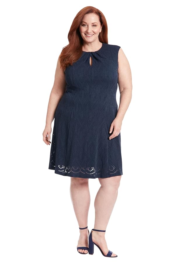 London Times Women's Dresses Keyhole Neck Fit and Flare Summer Dress | Casual Dresses for Women, Navy Blazer, 3X by London Times - Used condition - Image 4