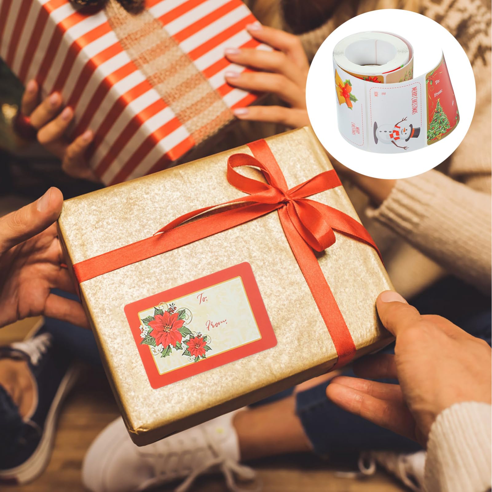 Operitacx 5 Rollen Festliche Geschenkaufkleber mit Weihnachtsmotiven Selbstklebende Rechteckige Etiketten für Handarbeiten und Partys Beschreibbare Geschenketiketten für Persönliche Note