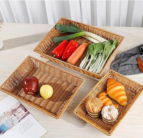 Vista 10 de Cesta de pan de mimbre de polietileno de 12 pulgadas, organizador de almacenamiento de alimentos tejido a mano, frutas, verduras y aperitivos, cesta