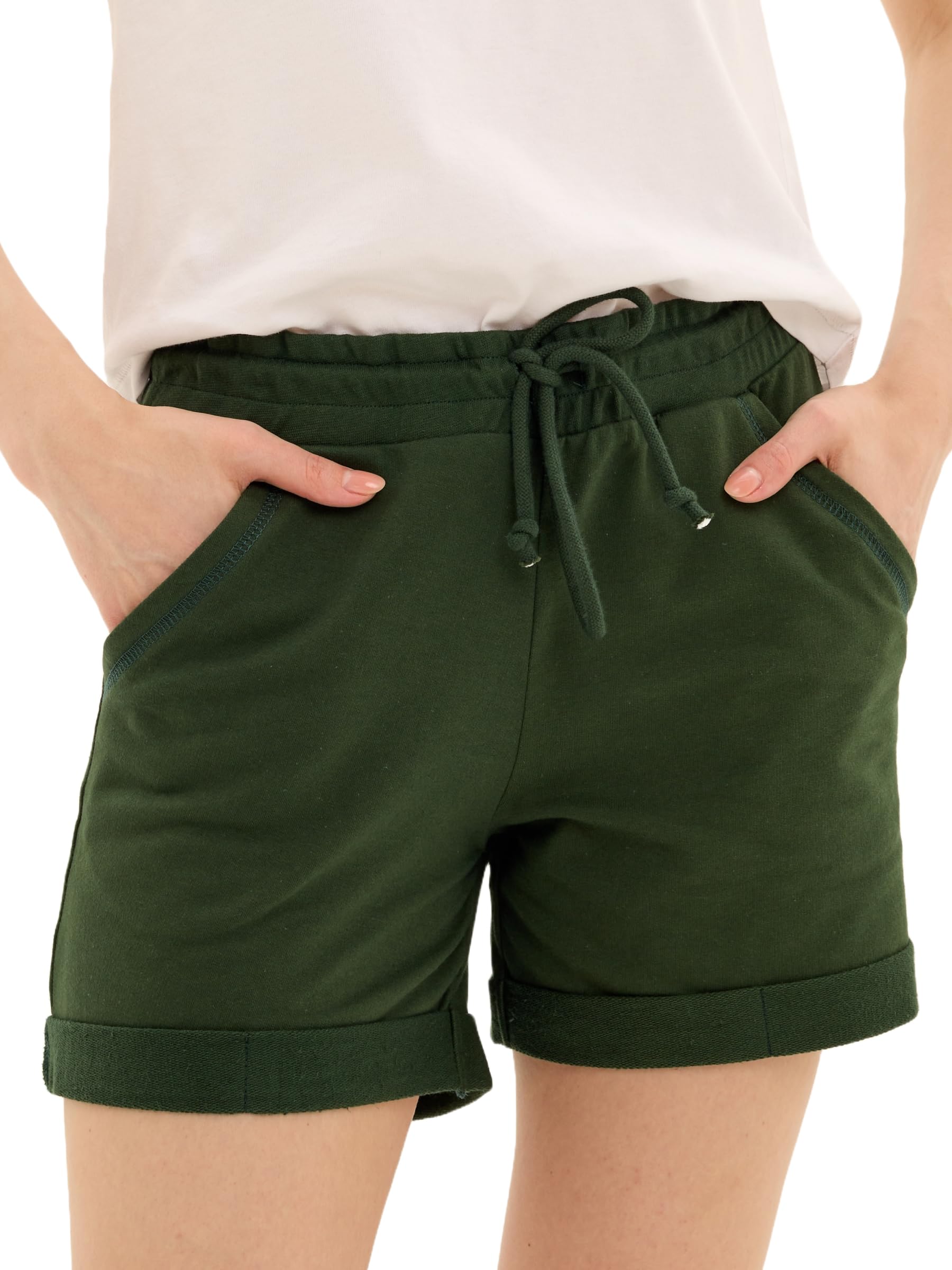 Damen Sommer Shorts aus 100% Baumwolle – Bequeme Freizeithose mit Kordelzug & Seitentaschen – Größen M–2XL – Basic Farben