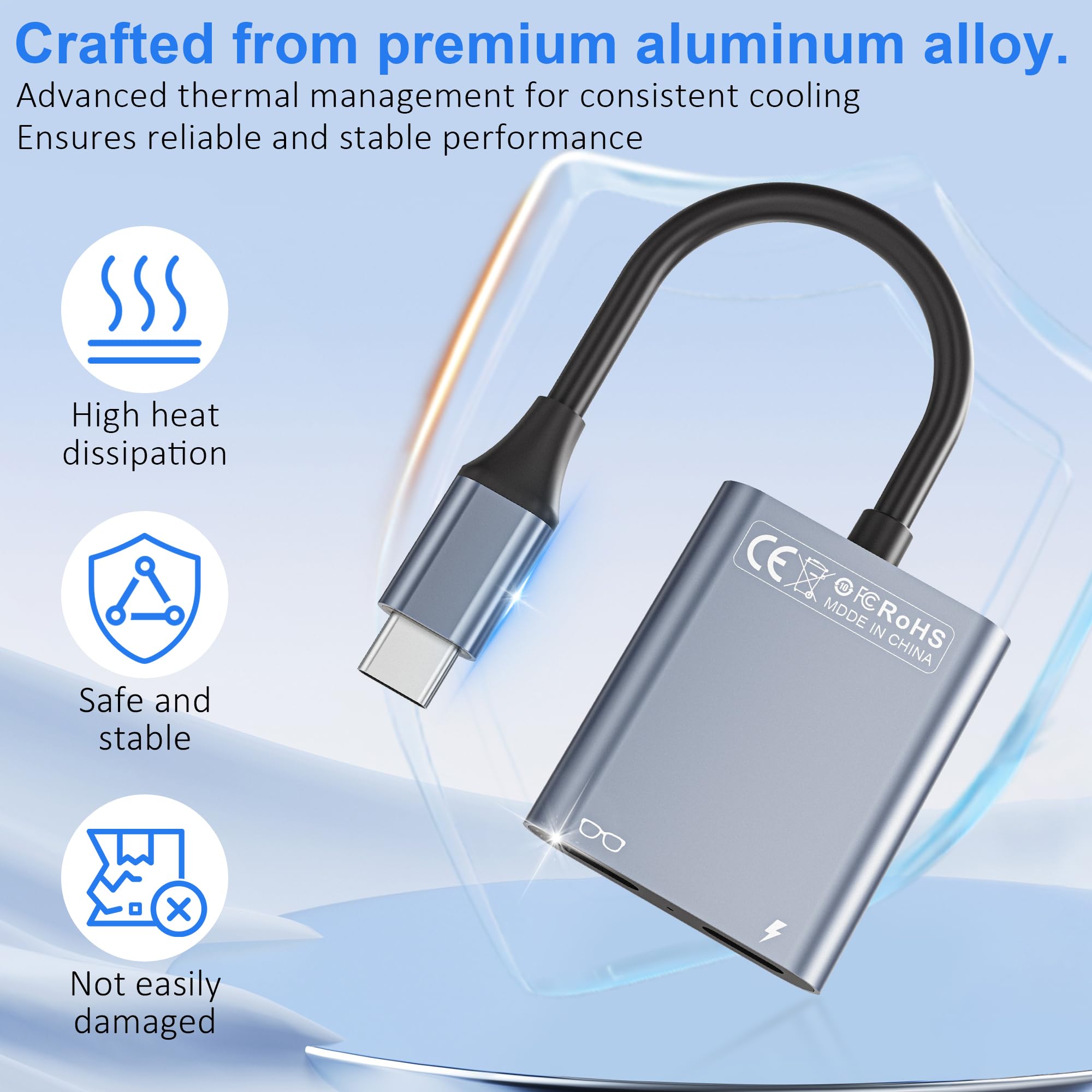 Adapter ładowania USB-C na okulary, adapter ładowania i odczytu z ładowaniem PD 100 W i wyjściem wyświetlacza 4K @ 60 Hz, do przełącznika (nie przełącznika 2), ROG Ally, PS4/5, Xbox, Mac mini