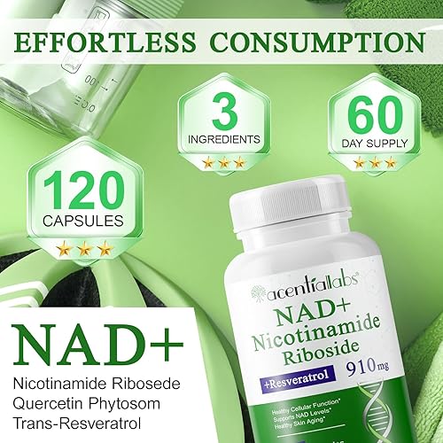 Miniatura 6 de 120 cápsulas de suplemento NAD+, NAD nicotinamida ribósido resveratrol 910mg para hombres y mujeres, suplemento NR para enfoque energético