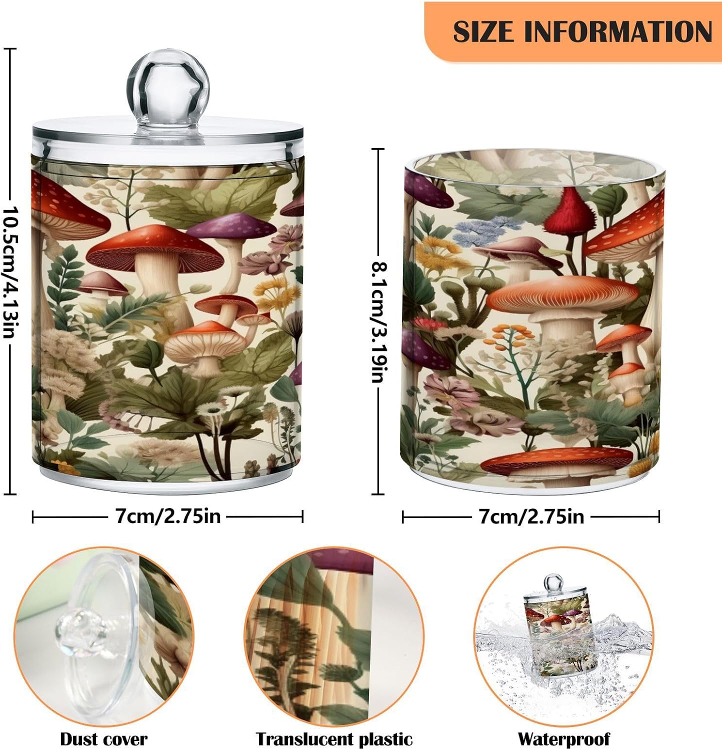 Cartoon Mushroom 2PC Airtight Transparent Plastic Storage Jar, Food Storage Container, Can Store Candy, Salt, Coffee Beans, With lid, Easy To Use image 3