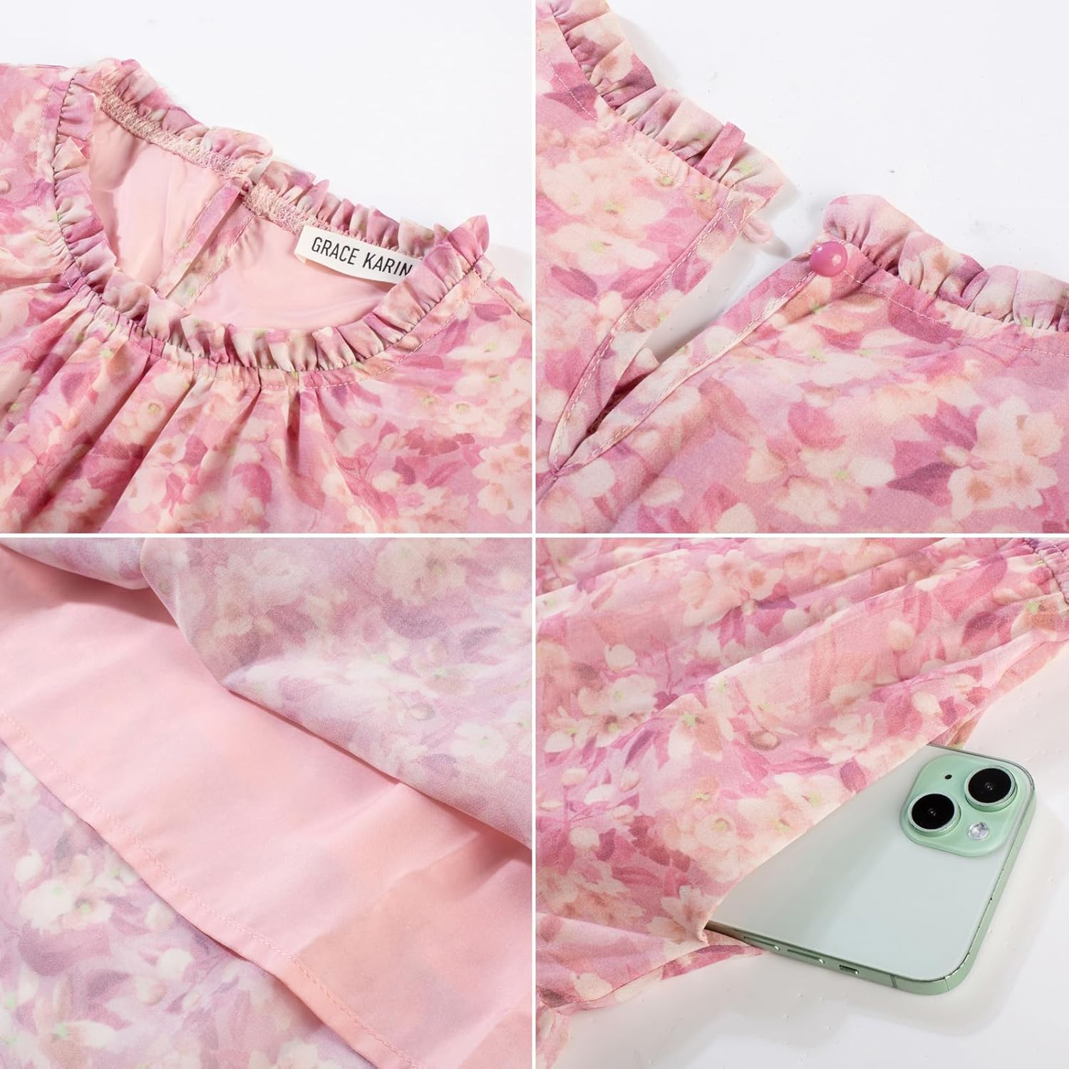 GRACE KARIN Women's Long Sleeve Maxi Dress 2026 Chiffon Flowy Wedding Guest Dresses Floral Dress with Pockets - Image 5