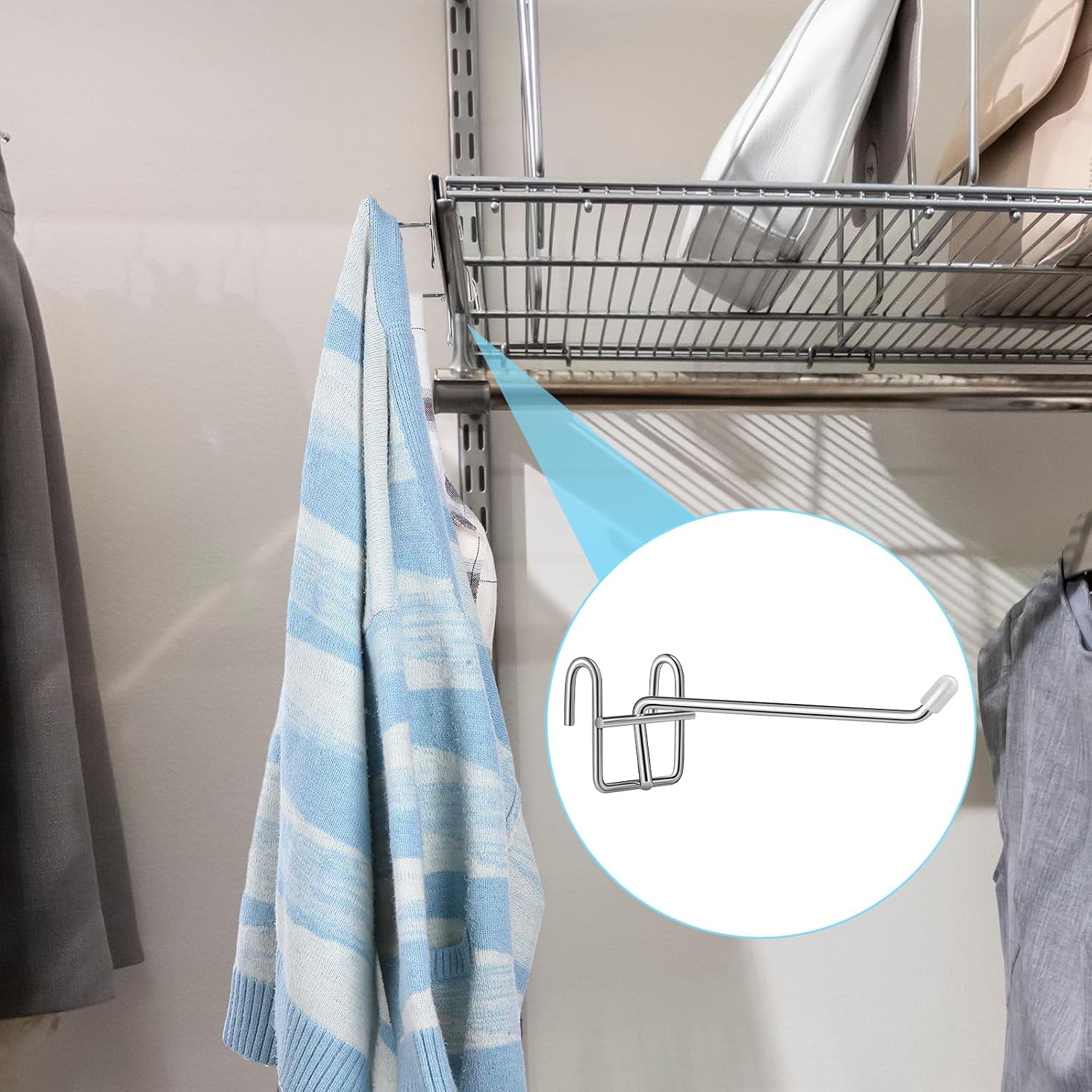 MorningRo 4 Pcs Accessory Shelving Hook for Wire Shelf Accessories, Silver