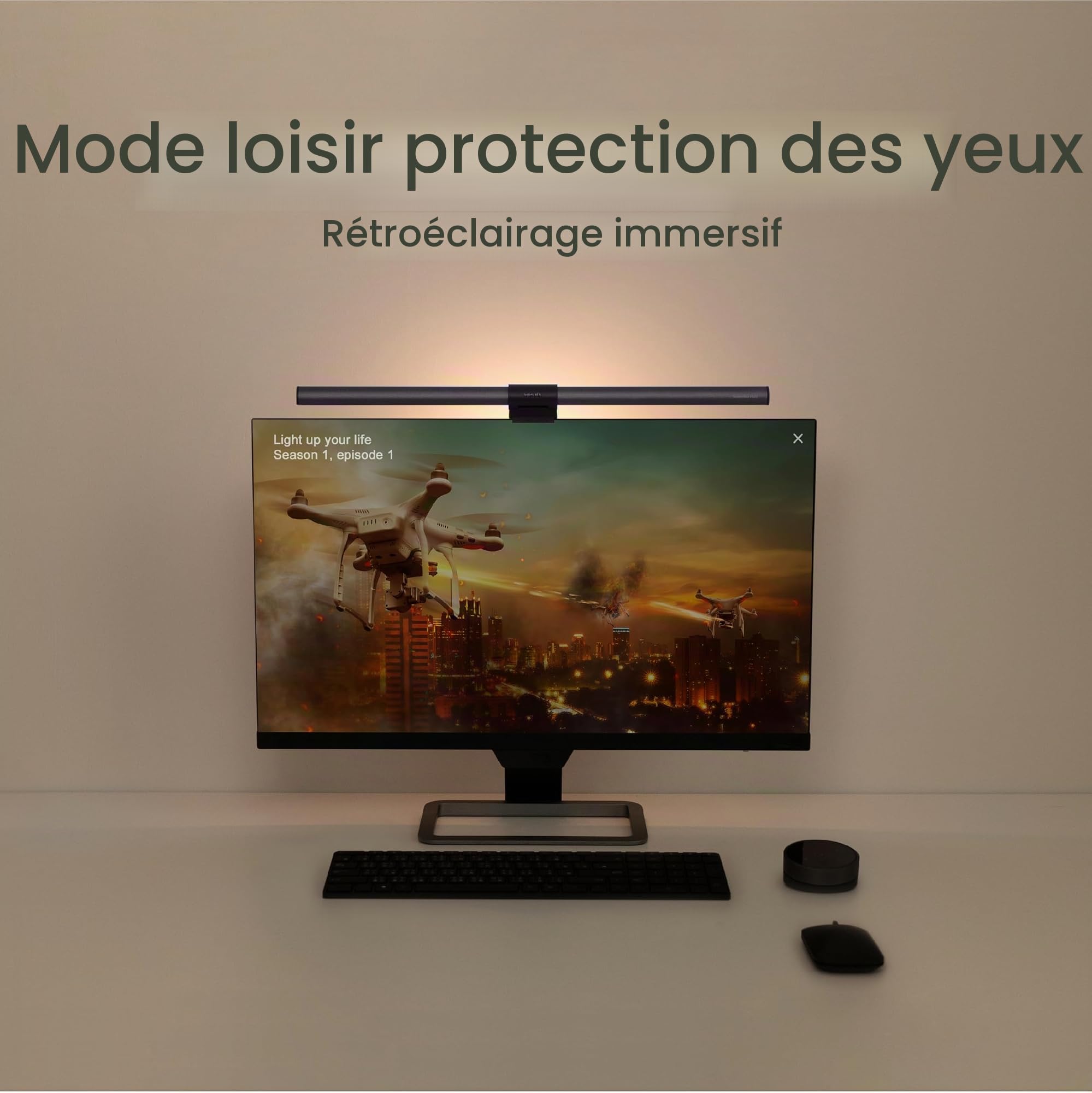 BenQ ScreenBar Halo lampe de bureau avec télécommande Bluetooth, garantit sans reflet sur l’écran, gain d’espace , 3 modes de lumières intelligentes | Compatible avec les écrans incurvés 1000-1800R