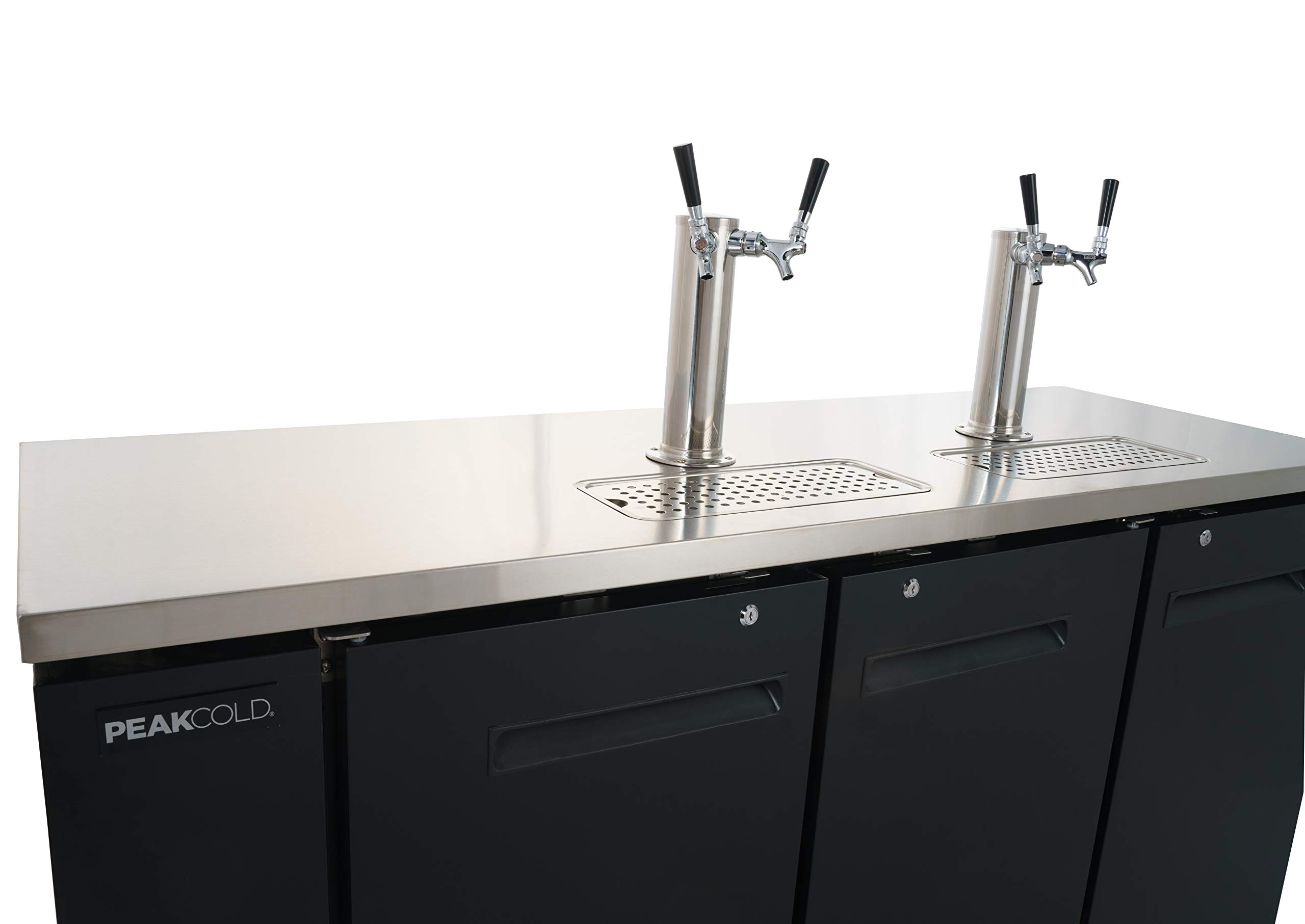 Peakcold 3 Door, 4 Tap Commercial Beer Dispenser - Double Tower Keg Cooler - Kegerator; 72" W on Fridge.com - View 5