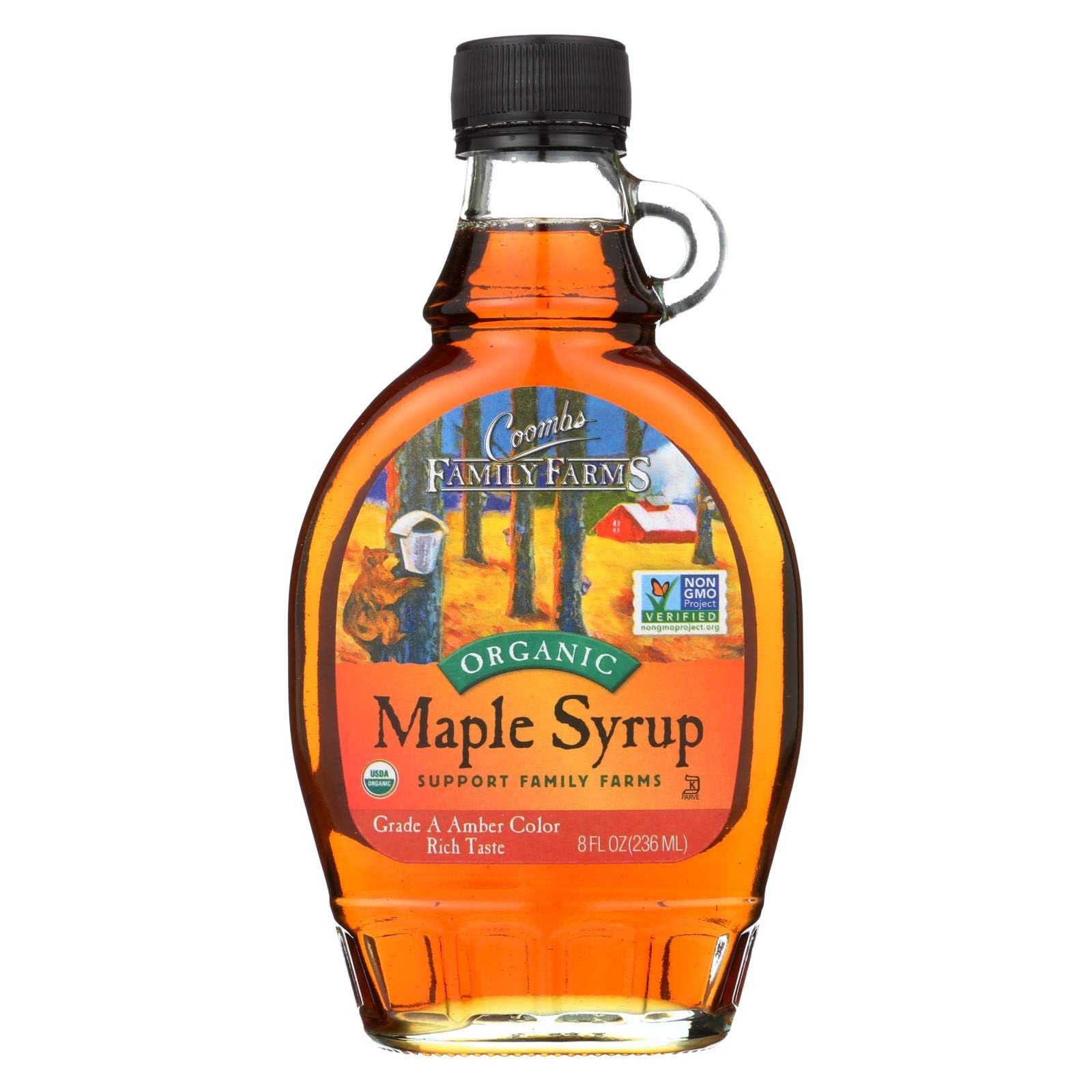 Coombs Family Farms Grade A Dark Amber Maple Syrup, 8-Ounce Glass Bottles (Case of 12)