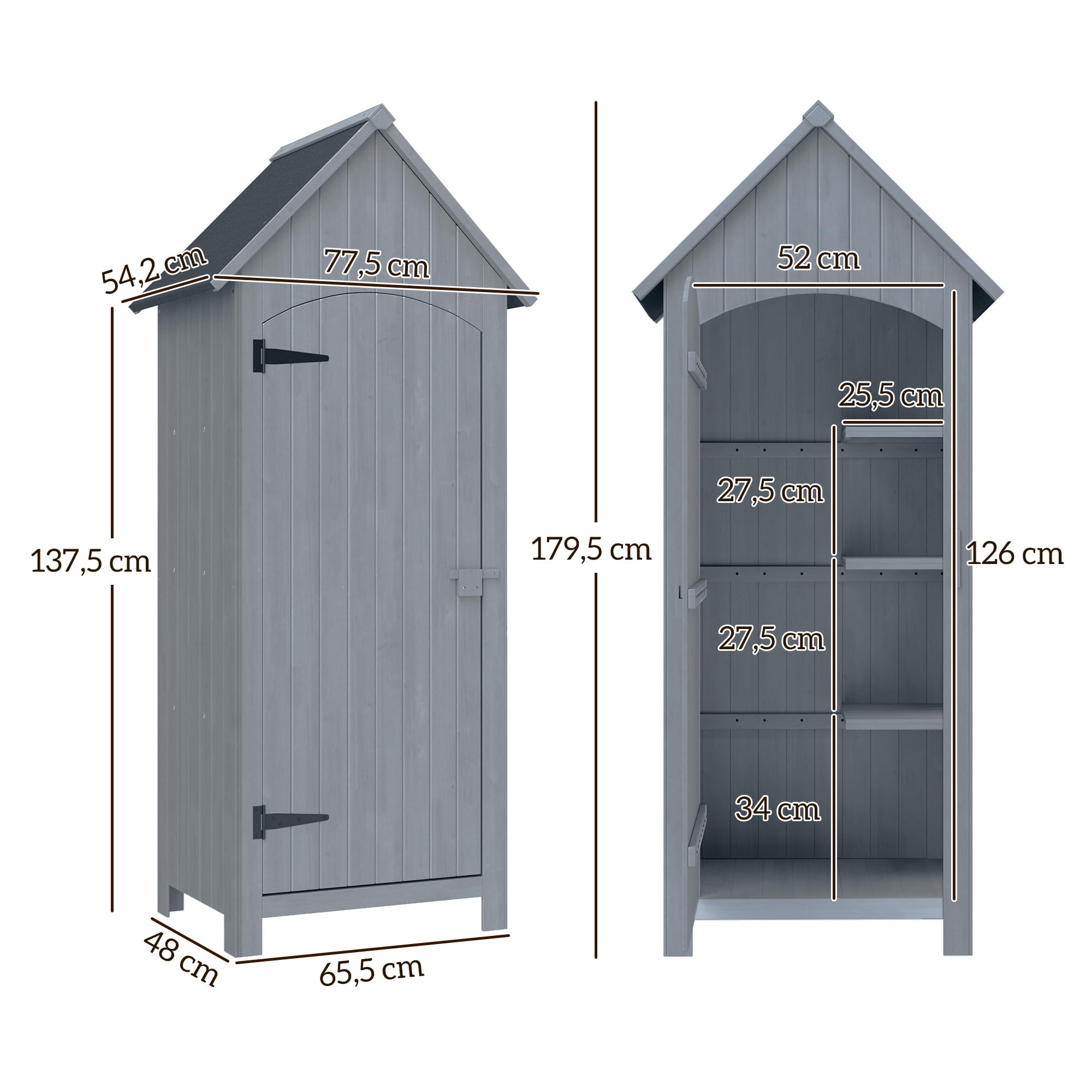 Outsunny - Cobertizo de jardín de Madera, cabaña de jardín al Aire Libre, Armario de jardín con Techo asfaltado, 3 estanterías, Puerta con pestillo para Almacenamiento Exterior para terraza, 77,5 x