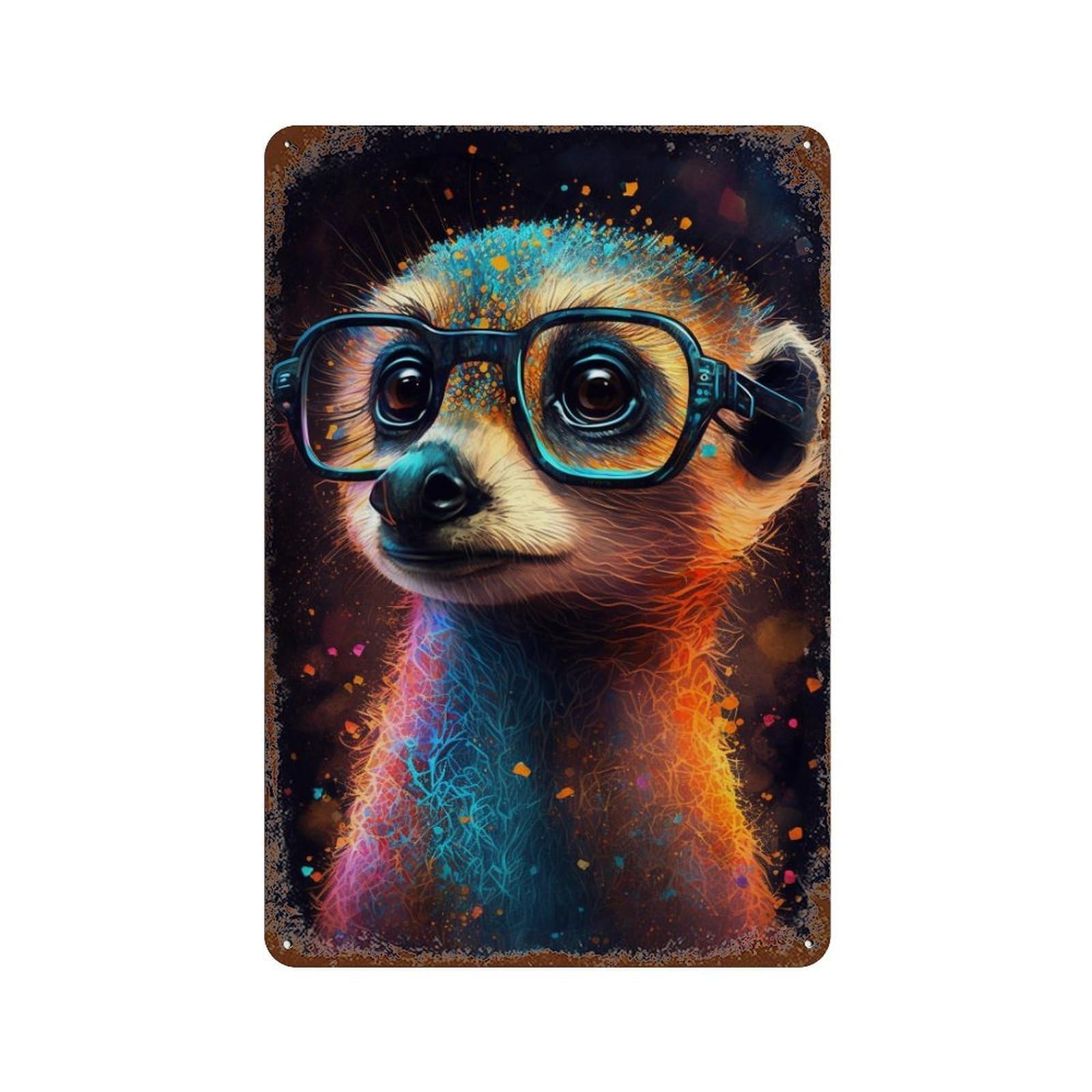 Vintage Rust Metal Sign with Colorful Meerkat with Glasses-3 Design 11.8"x7.9", for Shed, Workshop And Garage Wall Decor, Retro Wall Decor