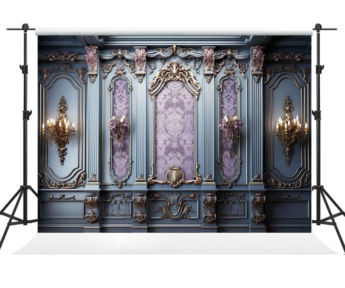 Kate 8×8ft European Style Retro Castle Wall Decoration Backdrop Photography Indoor Purple and Blue Classic Gypsum Pattern Background Photography