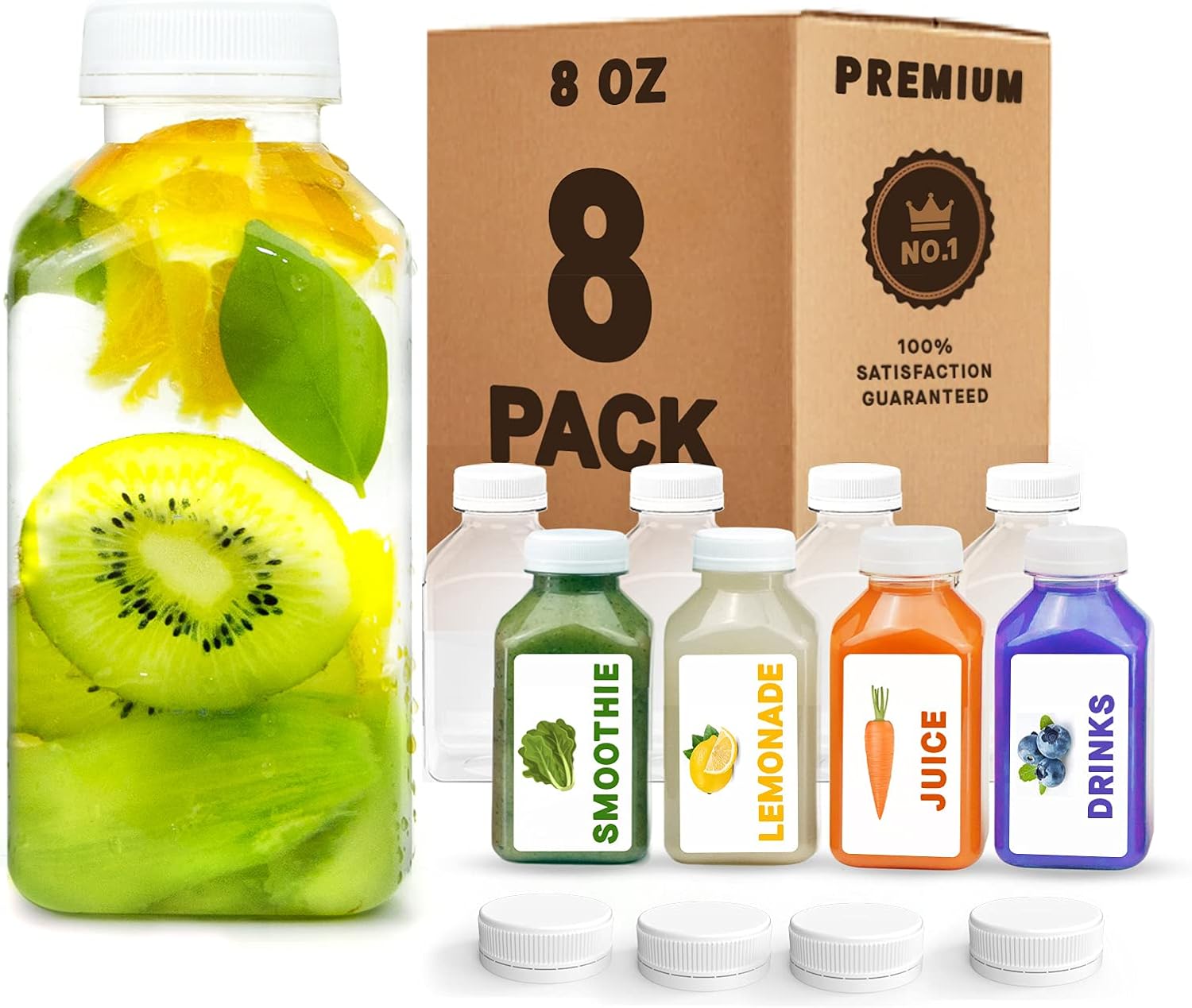 Norcalway 8 Oz Plastic Juice Bottles With Caps, Reusable Juice Bottles, Mini Fridge Bottles Reusable, Plastic Container Bottles, Mini Juice Bottles, Clear Juice Bottles, Plastic 8oz Bottles 8 Pack