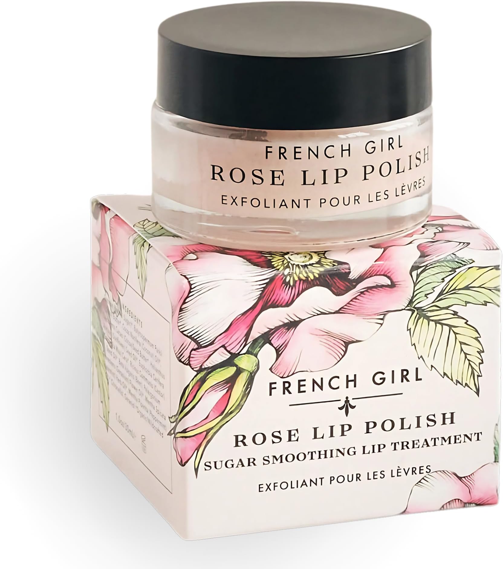 French Girl Rose Lip Scrub - Organic Sugar Scrub For Lips, Hydrating Lip Exfoliator & Moisturizer with Shea Butter & Essential Oils, Treatment for Dry Lips, Clean, Vegan & Cruelty-Free, 1oz