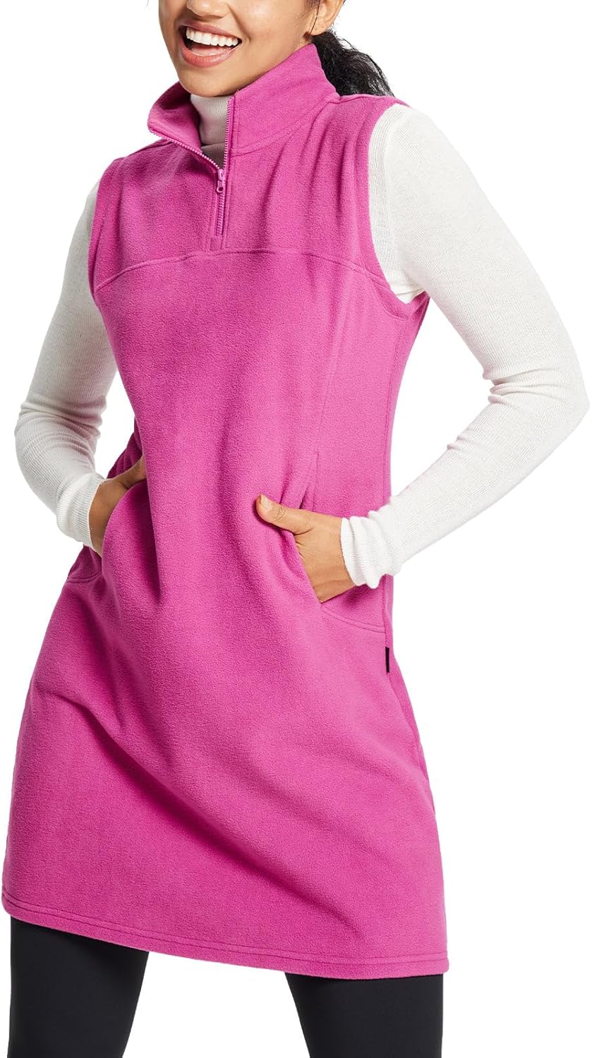 baleaf Women's Fleece Dress Sweatshirt Long Tunic Quarter Zip Pullover Polar Winter Warm Thermal Travel Dress with Pocket