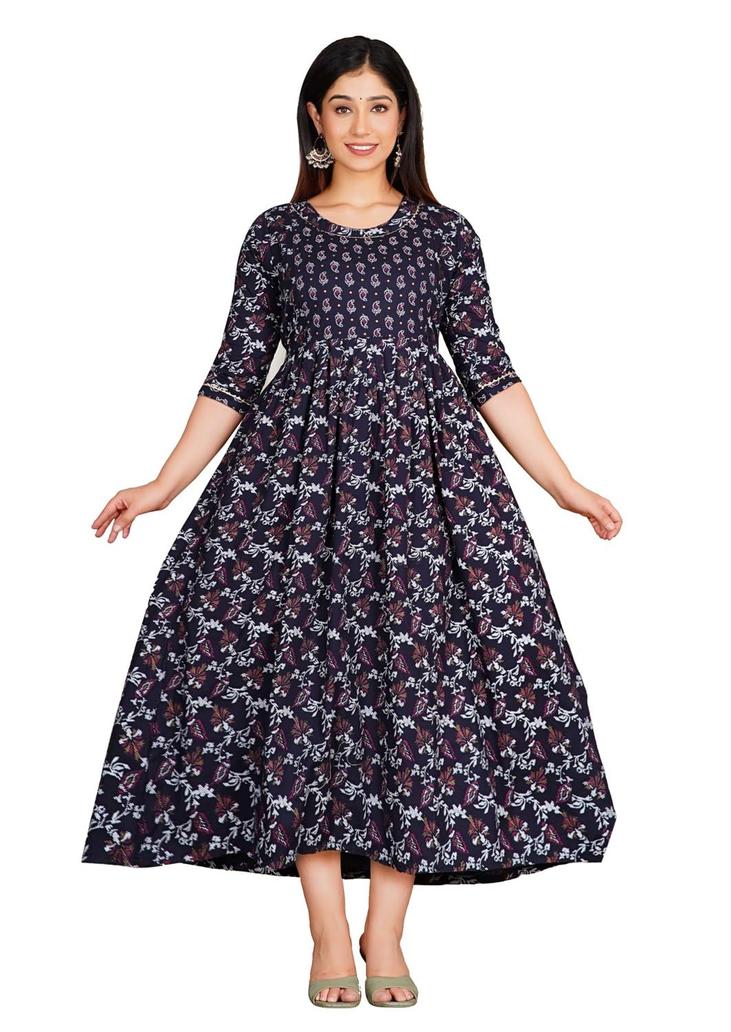 Women's Printed Maternity Feeding Gown Dress with Zipper-picture-18