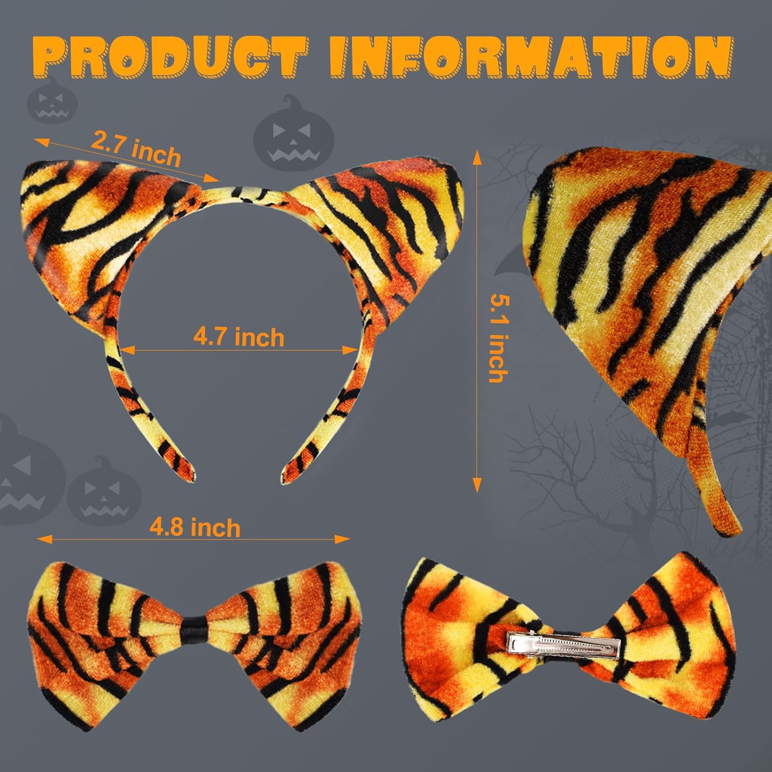 AndTree Hairband, Tiger Ears Headband for Girls Halloween Cosplay, Birthday Costume Party, 3 Count (Pack of 1), 3+ years, Fabric, Sponge, Wrap, Women, HAIRBAND