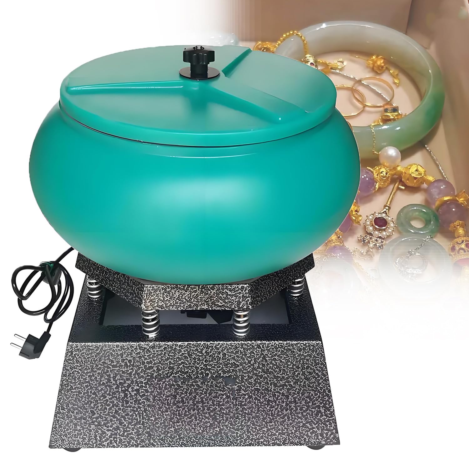 QuinteZhenTially Vibratory Tumbler Polisher,Professional Vibration Gem Chisel Polisher,12-Inch Vibratory Tumbler Polishing Machine,High Efficiency Face Finishing Tool,for Jewelry,Diy Crafts Green