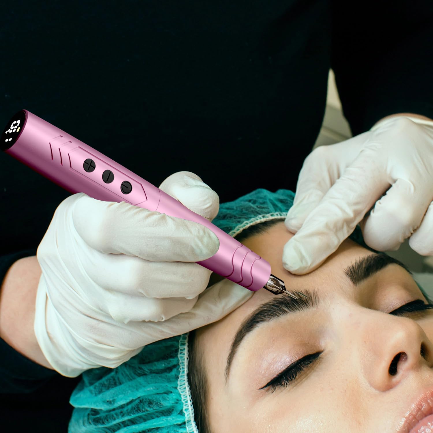 Professional Microblading Pen Kit - Dual Battery Permanent Makeup Tool for Eyebrow & Lip Tattoo, Complete with Practice Accessories (Pink)