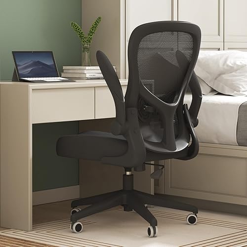 Hbada - Silla de oficina ergonómica, silla de escritorio con ruedas silenciosas de poliuretano, silla de computadora de malla transpirable con Negro