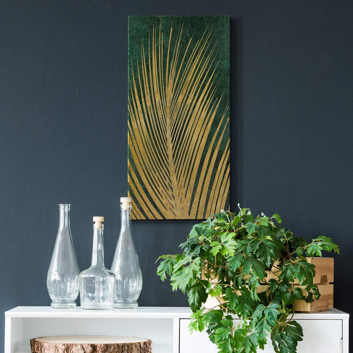 Renditions Gallery Canvas Nature Wall Art Home Paintings & Prints Glittering Golden Palm Modern Romantic Botanical Glam Artwork Decorations for Office Bedroom Kitchen - 8"x16" LT43 image 5
