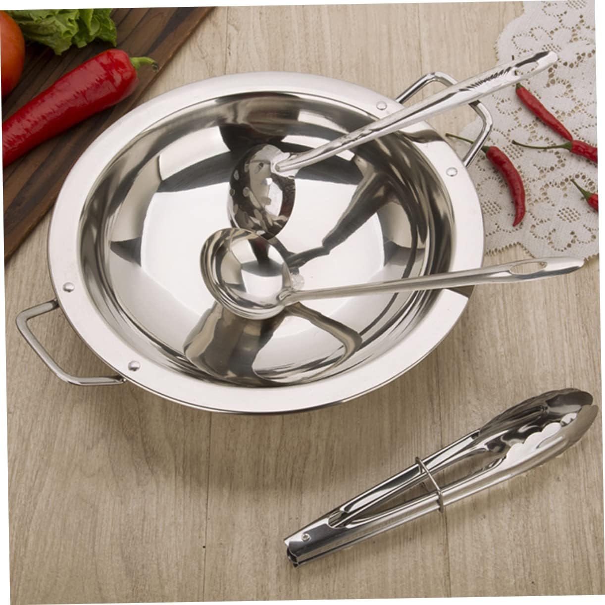 Luxshiny Flat Cooking Pan with Double Handles Stainless Steel for Dry Pot