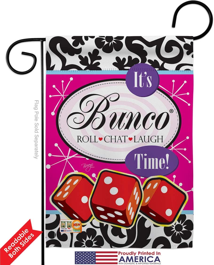 Its Bunco Time Garden Flag Set with Stand Interests Game Night Dice Poker Bingo Hobbies Leisure Activity Small Decorative Gift Yard House Banner Double-Sided Made In USA 13 X 18.5