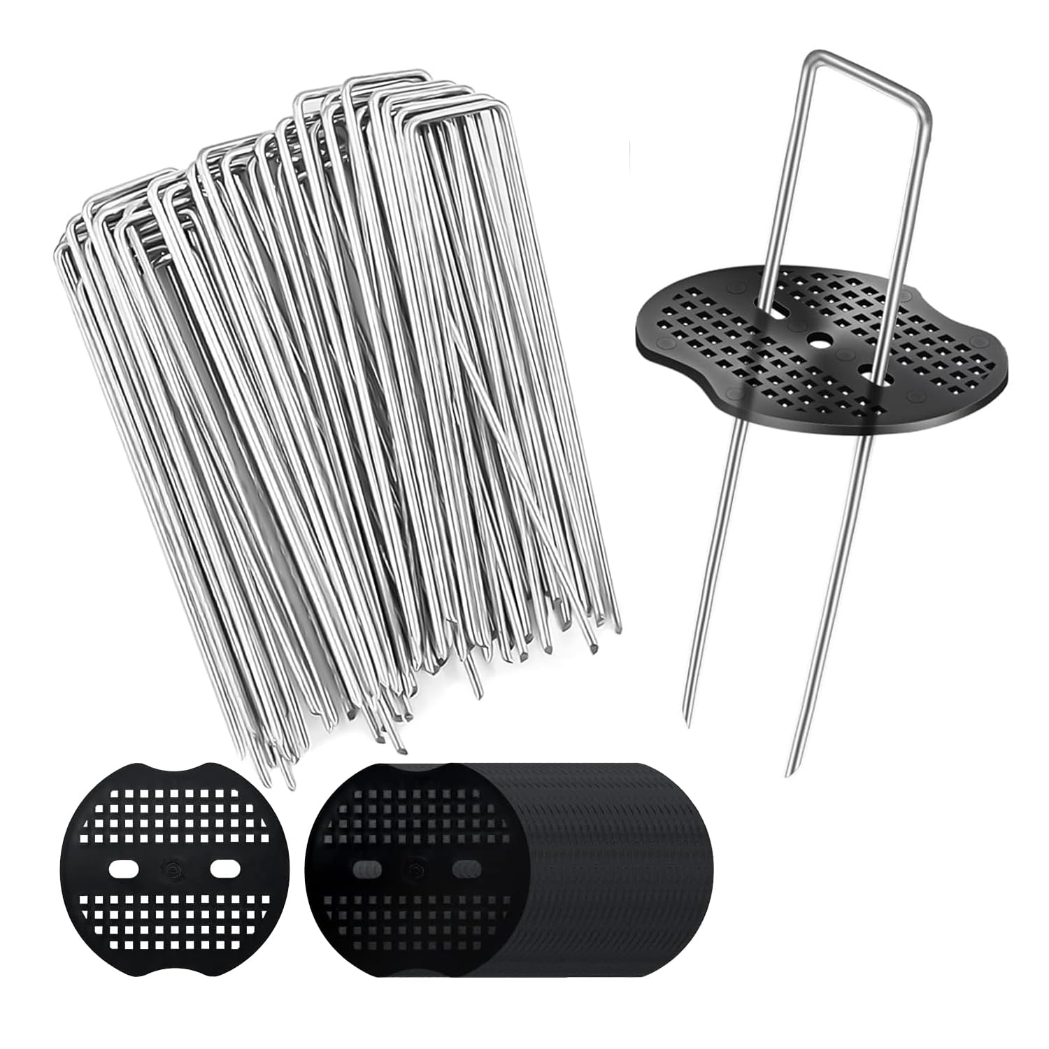 50 Weed Membrane Pegs +50 Washers | 150x40mm Ø2.5mm Galvanised Steel Ground Pegs | Rustproof U-Shaped Pegs for Weed Barrier, Artificial Turf & Gardens | Secure Fencing Pins