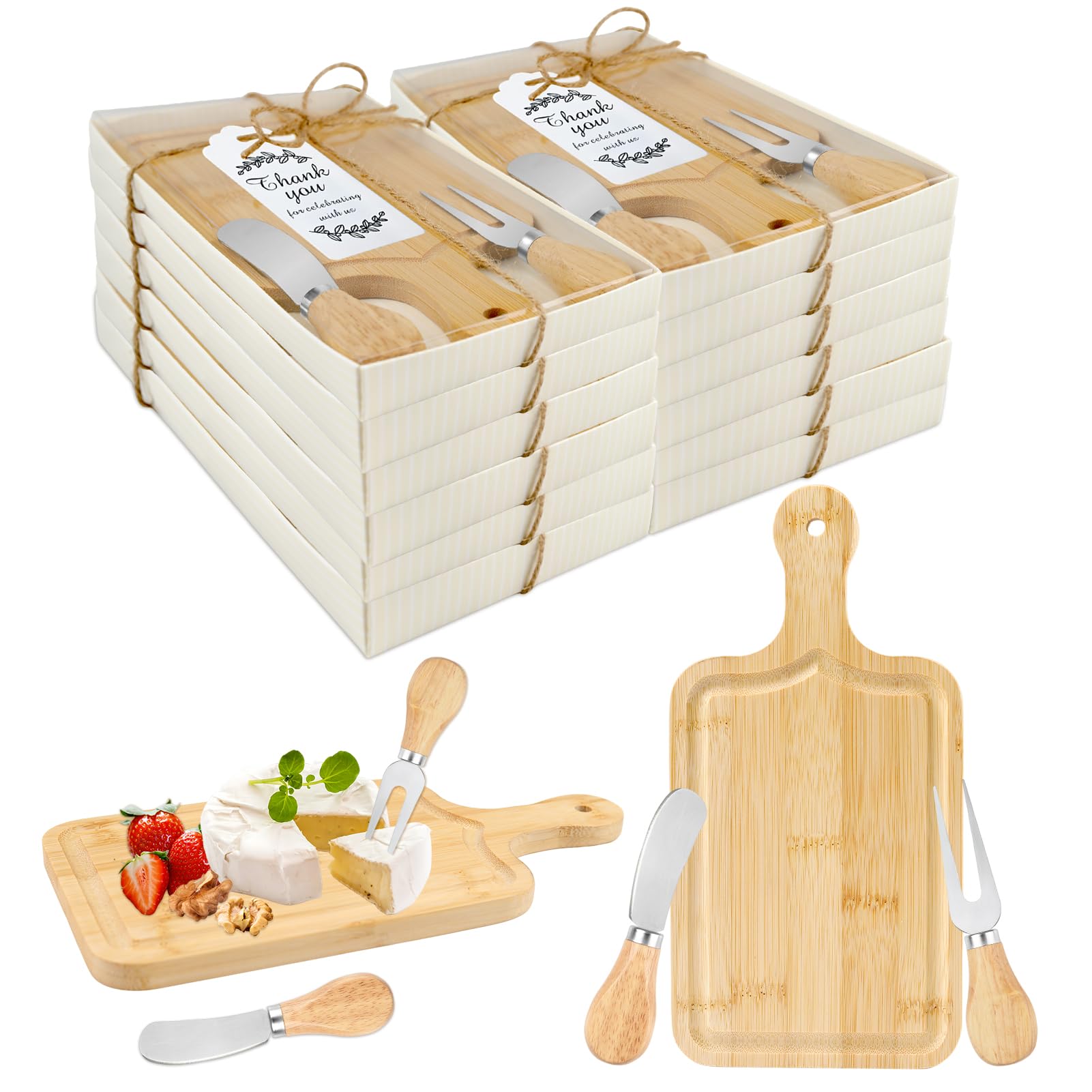 12 Sets Baby Shower Prizes for Game Winners Adults, Bridal Shower Prizes for Guests, Small Cheese Board Gift Set with Mini Charcuterie Board, Knives, Forks, Thank You Card & Gift Box