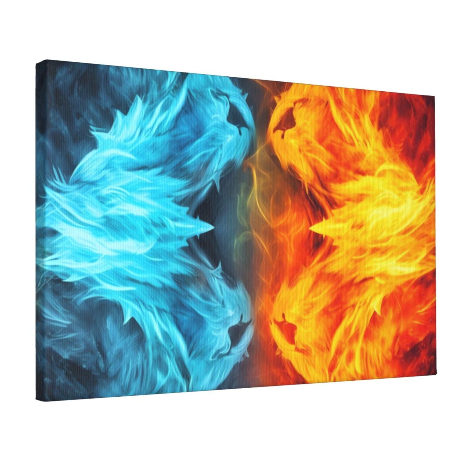 KLOPH Fire vs ice art Canvas Wall Art for Living Room 12"x18" Modern Artwork Painting for Bathroom Hanging Canvas Prints Aesthetic Wallart for Bedroom Kitchen Office Wall Decor