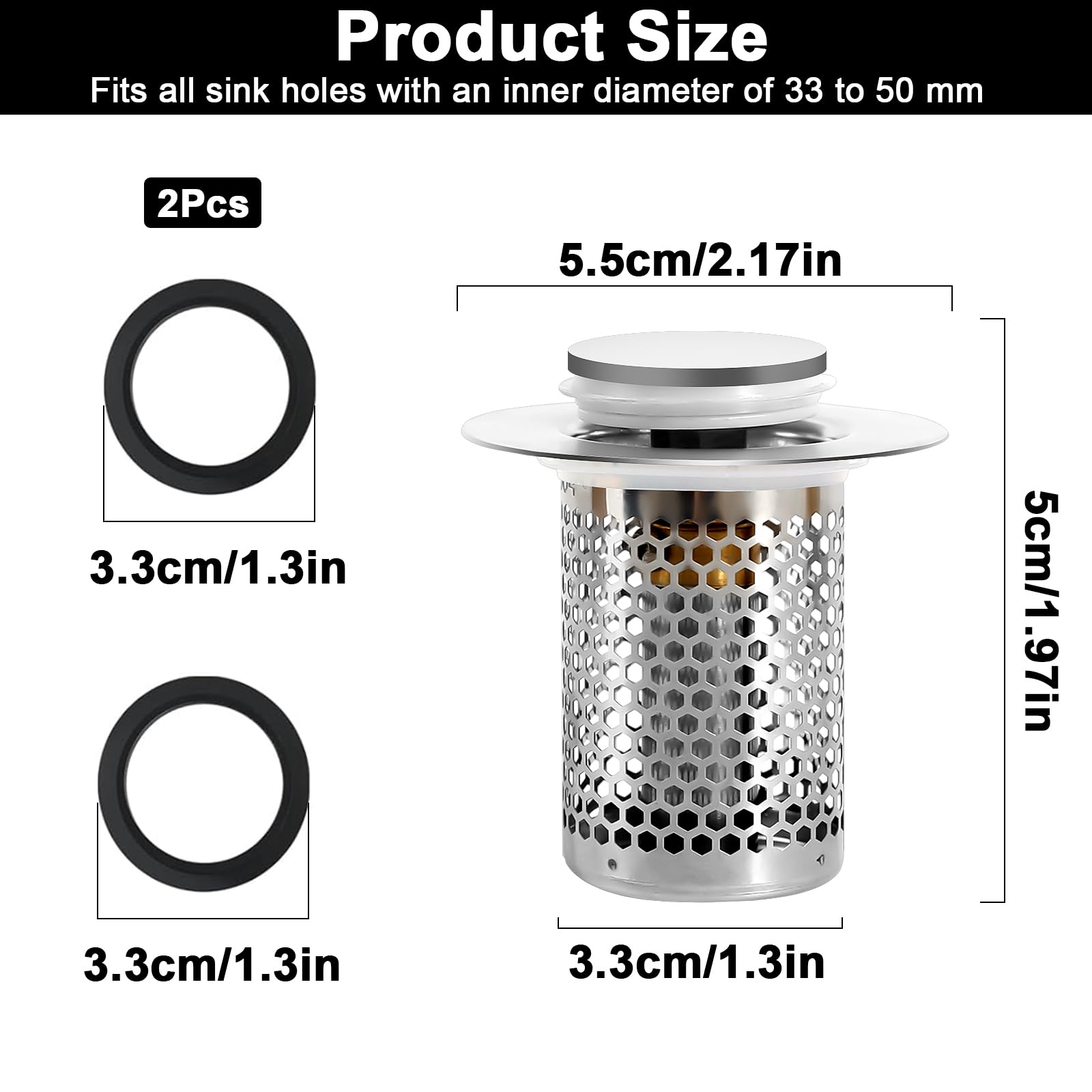 Ruayia Bouchon de lavabo universel Pop Up avec tamis à cheveux - Pour bonde de 34 à 40 mm - 1 pièce Ruayia Bouchon de lavabo universel Pop Up avec tamis à cheveux - Pour bonde de 34 à 40 mm - 1 pièce