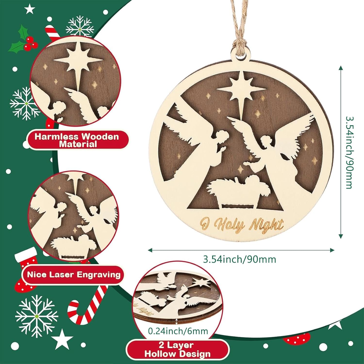 Wenqik 24 Pcs Nativity Scene Ornament, Christmas Wooden Hanging Ornament, Nativity Xmas Tree Ornaments, The Birth of Jesus Decoration Keepsake Religious Gifts for Christian Friends Family - Image 2