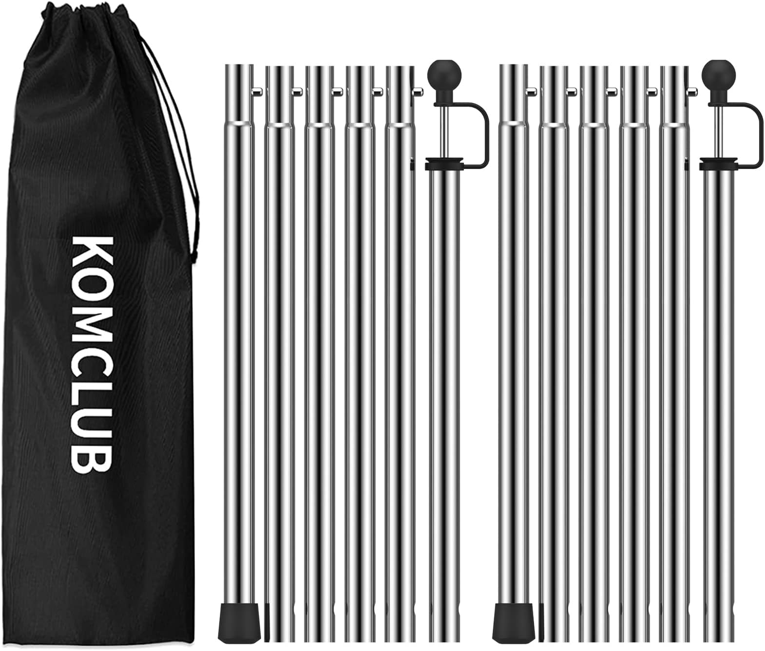 KOMCLUB Camping Tarp Poles Upgrade Thickened Adjuatable Tarp Pole Set for Canopy Awning Rain Shelter 91.73 Inch- Set of 2