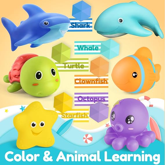 Without Hole Bath Toy Sea Animals 6 Pieces Bath Toys for Baby and Children Pool Swimming Pool Toy for Boys Girls from 1 2 3 4 Years