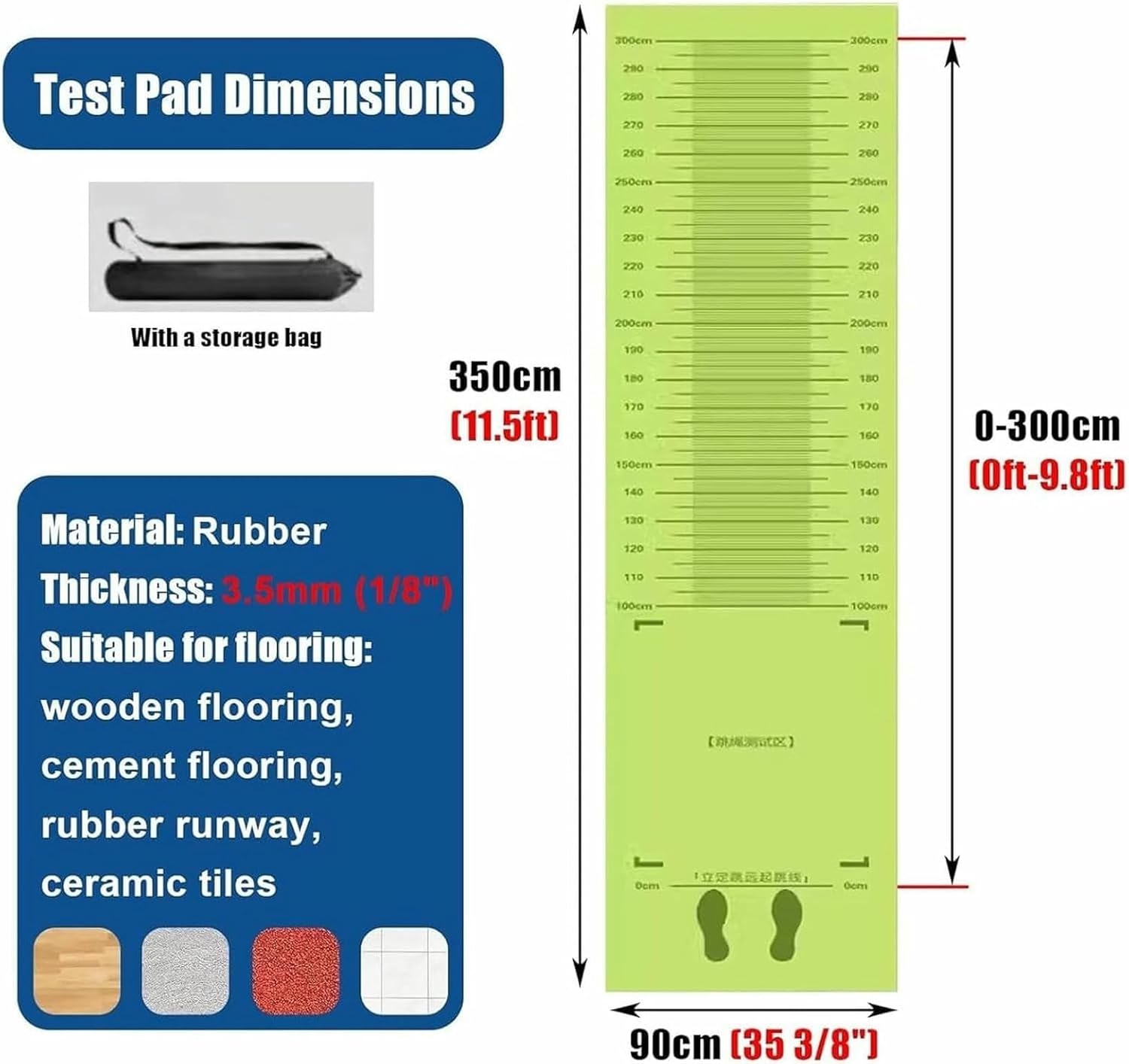 Standing Long Jump Measuring Mat, Sports Practice Test Pad,Long Jump Measuring Equipment, Large Format Indoor Outdoor Non Slip Mat, Home Workout Exercise Mat