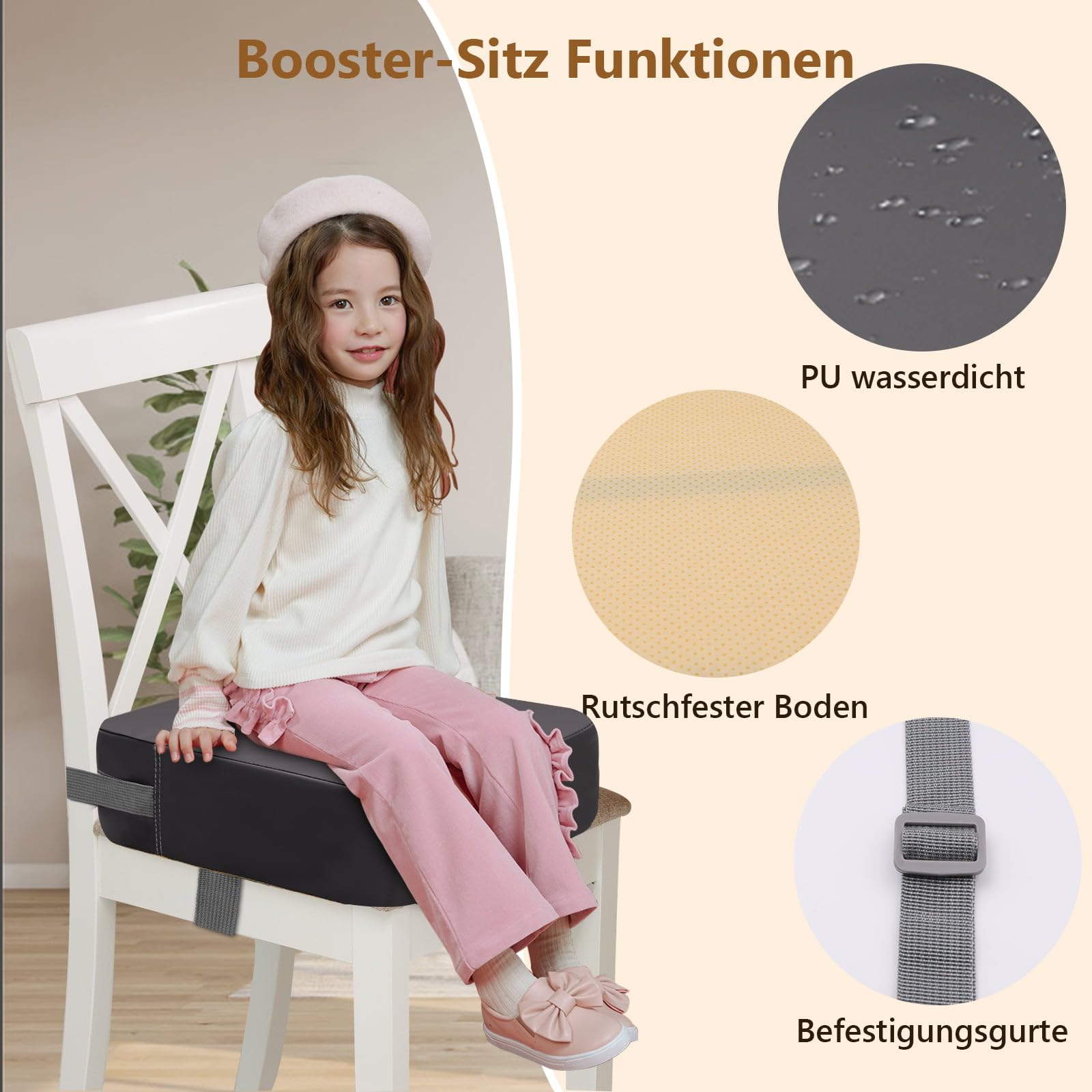 Sitzerhöhung Stühle Kind für Den Tisch - Kinder Rutschfester Einfach Mitzunehmen Höhe Zunehmen Starke Unterstützung Sitzkissen Stuhl PU Deckung Einfach zu Säubern Abnehmbar Sitzerhöhung Stuhl