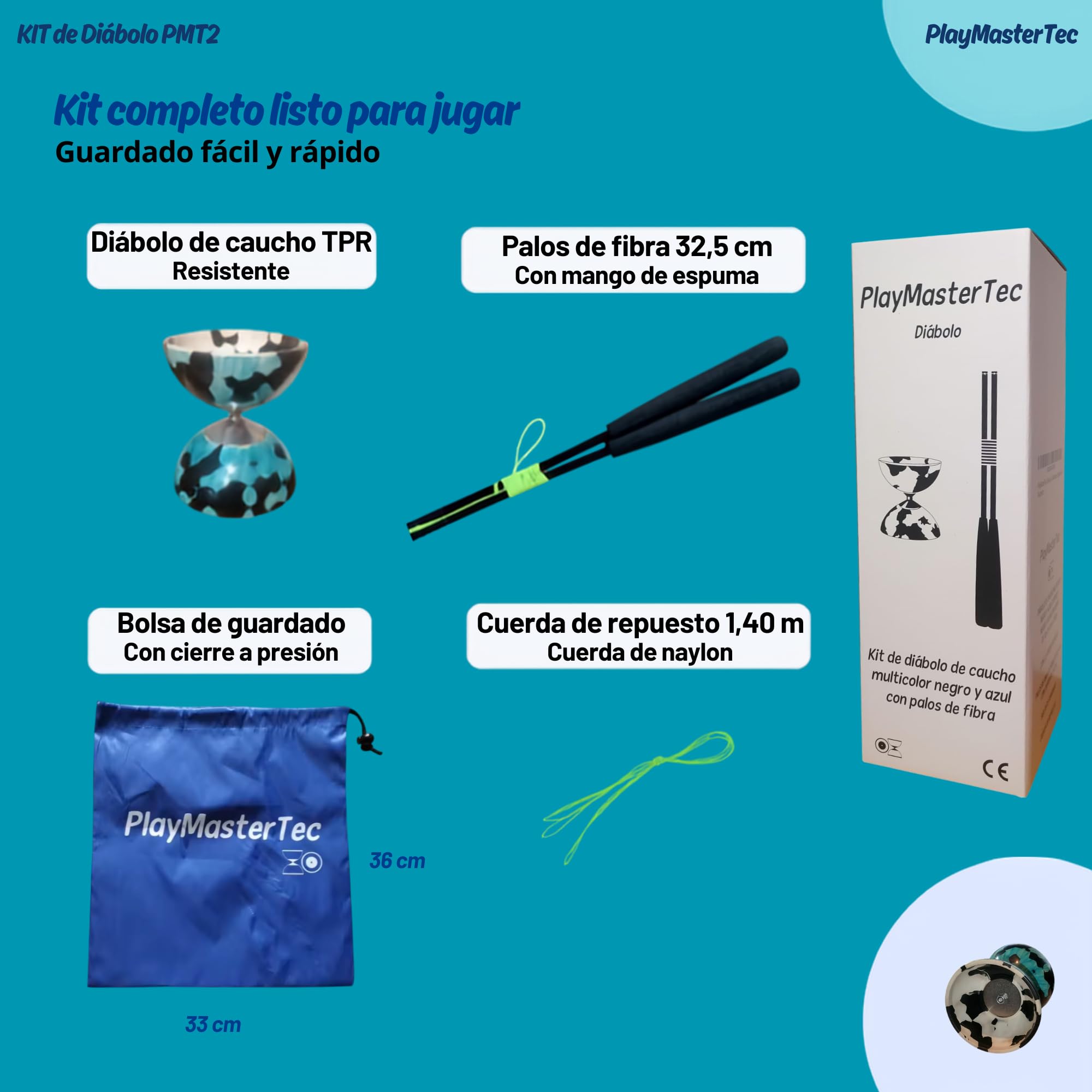 Diábolo Multicolor Caucho Eje Fijo para niños y Adultos