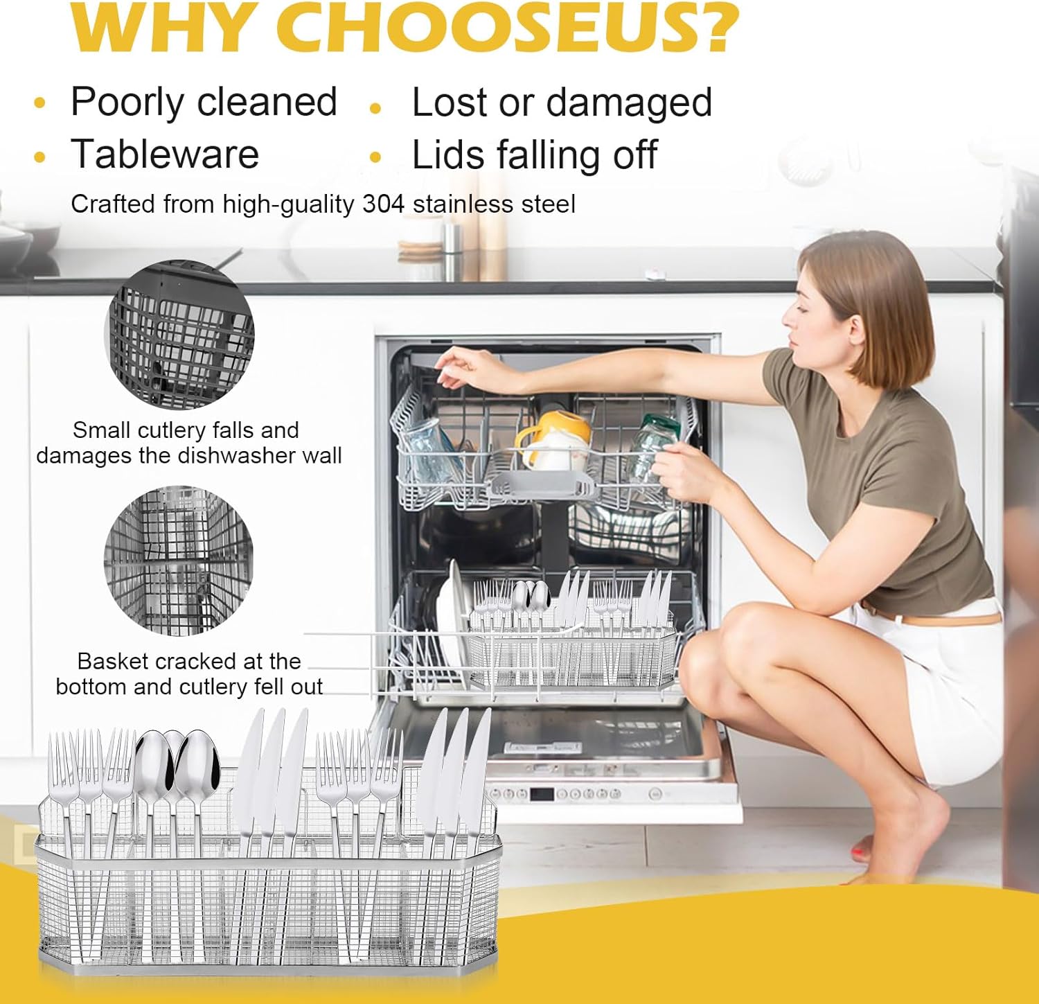 Universal Dishwasher Silverware Basket Replacement – WD28X10128 Compatible Cutlery Holder for GE, Whirlpool, Kenmore – BPA-Free, Food Grade, No Tools Needed, 19"x3.27"x7.8"