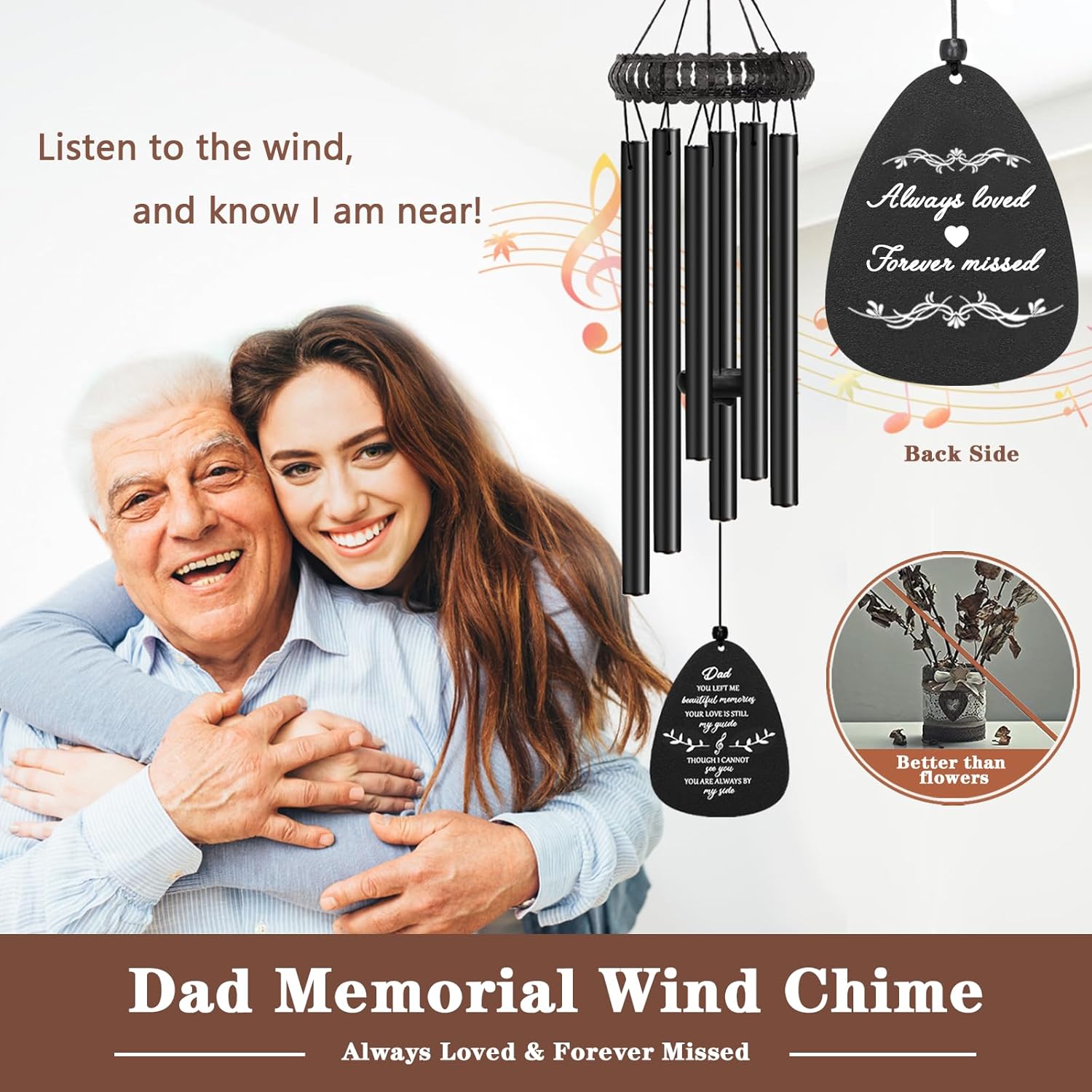 Memorial Gifts for Loss of Dad, 30" Metal Memorial Wind Chimes for Loss of Father, Windchimes In Memory of Dad, Sympathy Bereavement Gifts for Loss of Father - Image 2