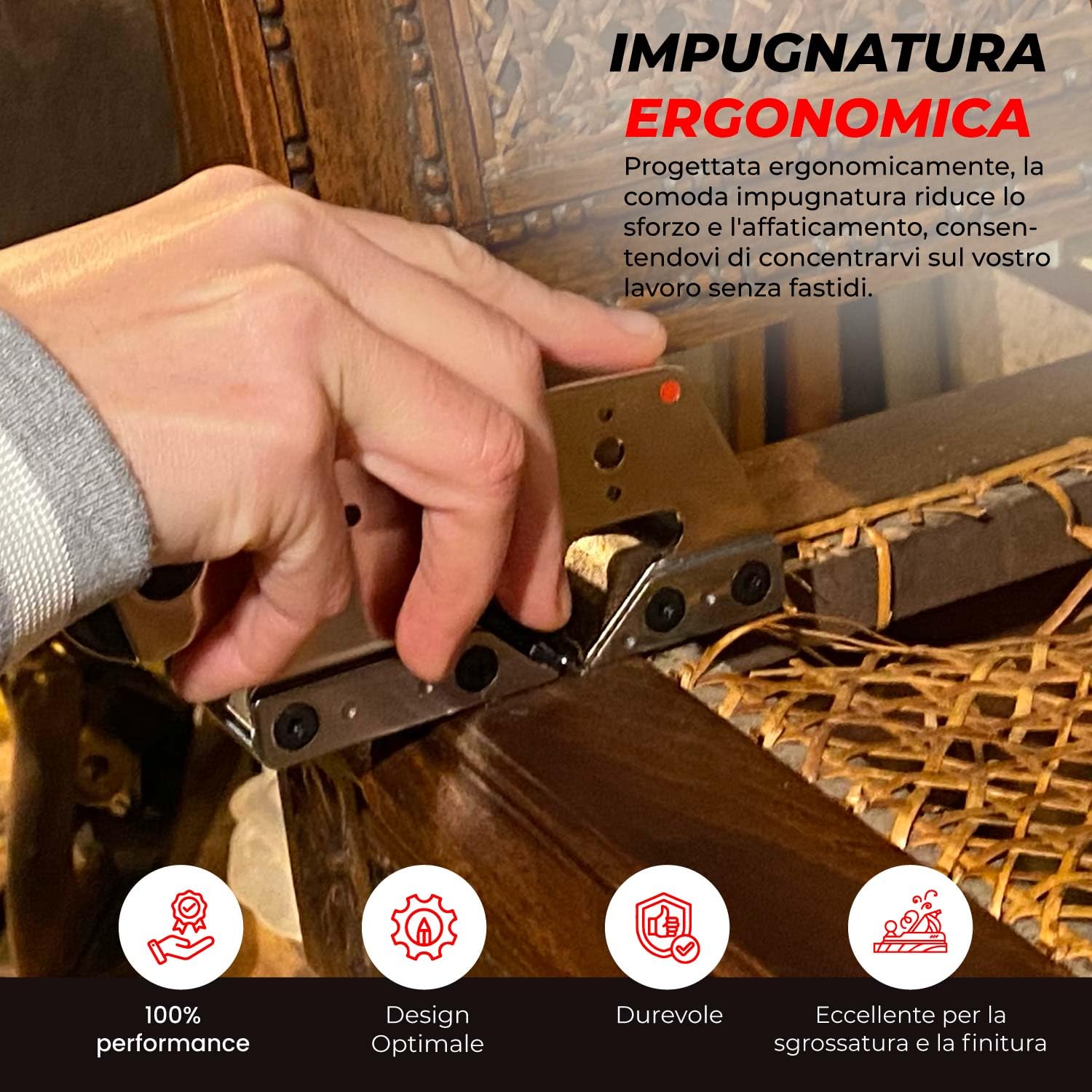RALI G03 EVOLUTION N Pialleto a battuta senza affilatura per falegname. Pialleto a una mano con suola pesante, ideale per battute professionali | Regolazione ultra-facile della profondità