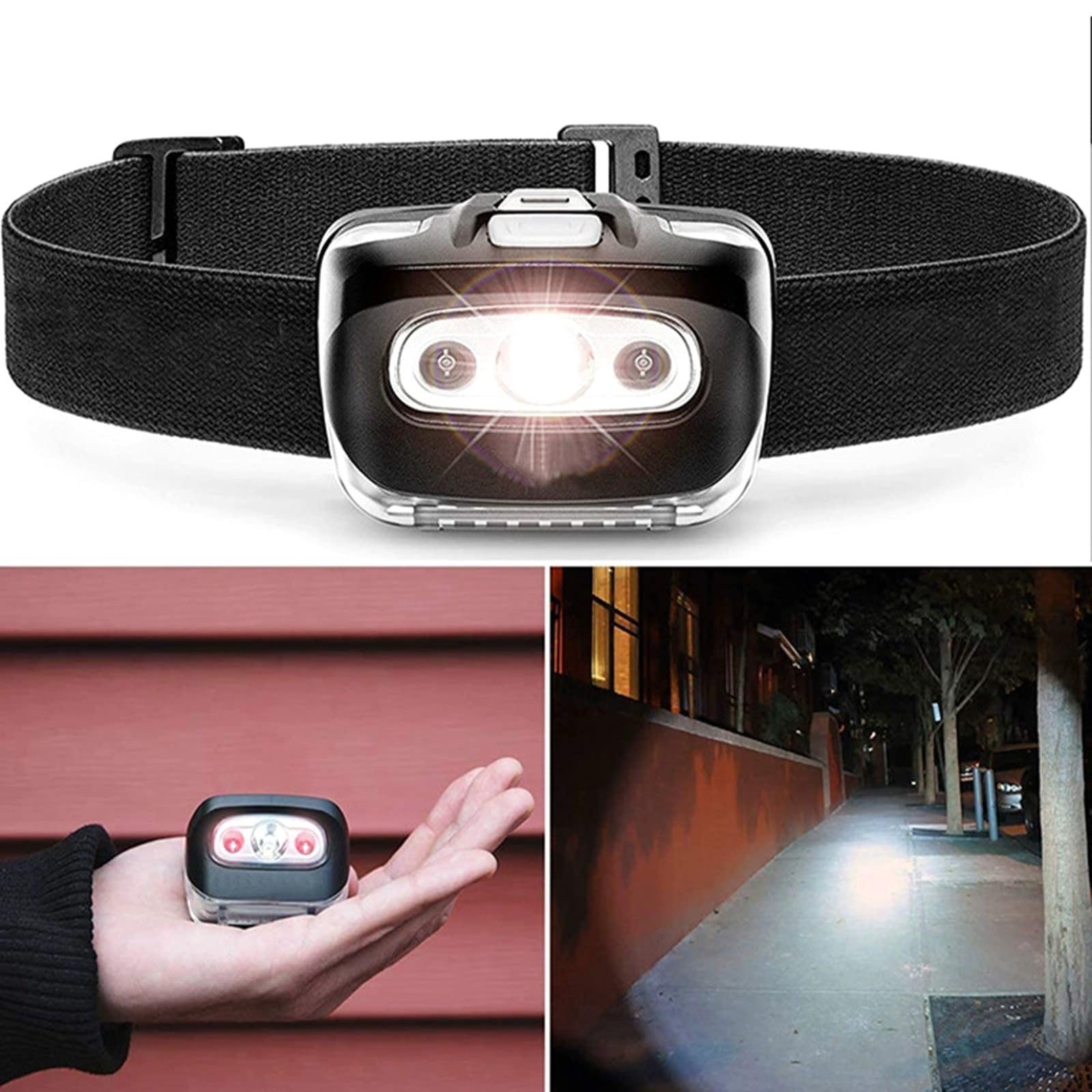 Lot de 2 lampes frontales d'extérieur étanches réglables avec lumière rouge LED
