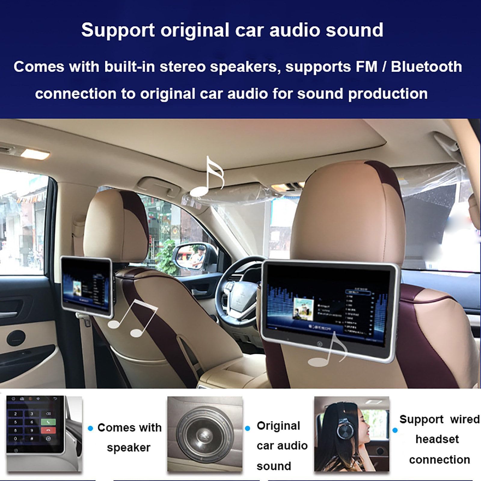 Moniteur D'appui-tête-8/10,1/11,6 Pouces | Écran de divertissement for siège arrière, lecteur MP5 de voiture, Compatible avec casque(8″)