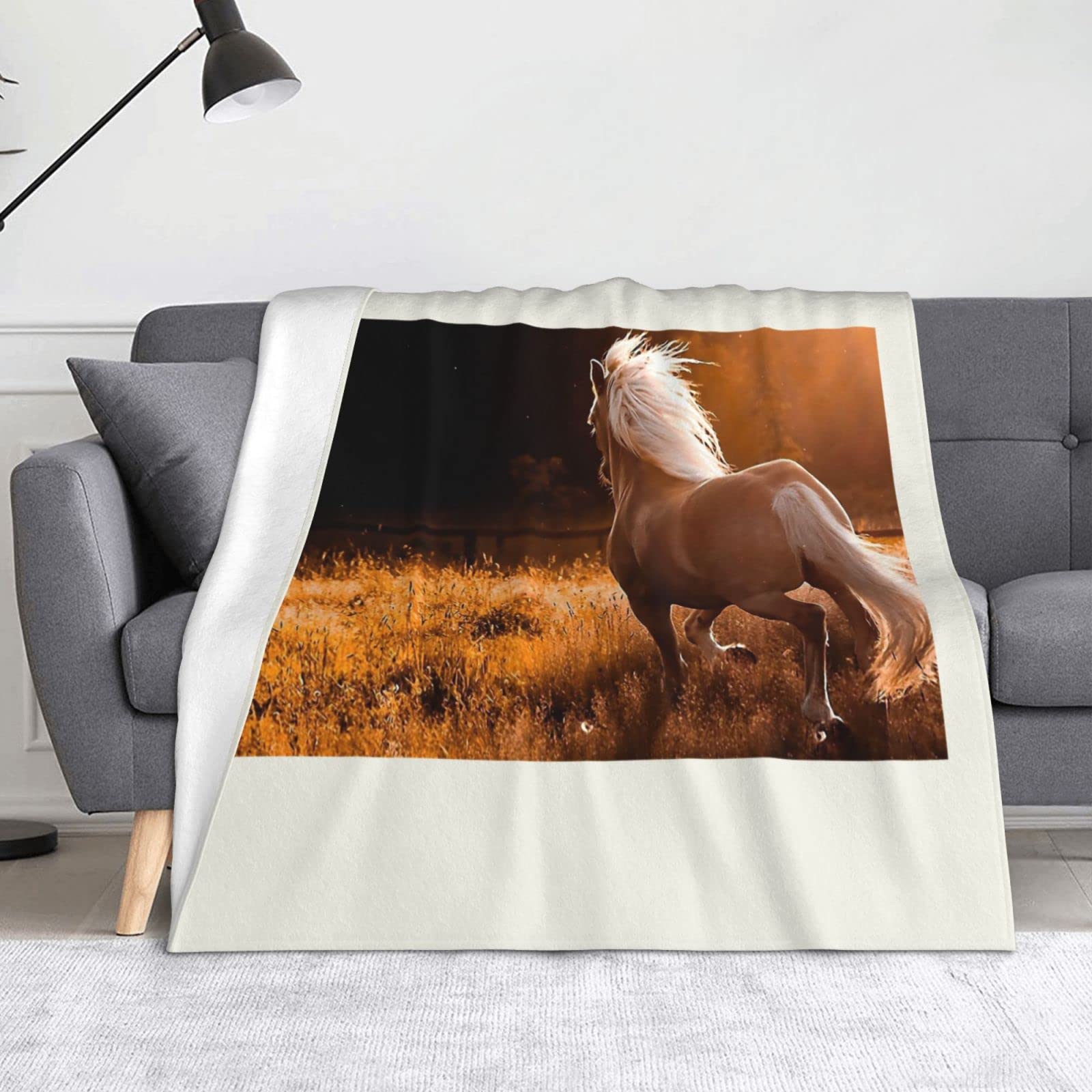 Couverture cheval en flanelle microfibre douce pour lit et canapé