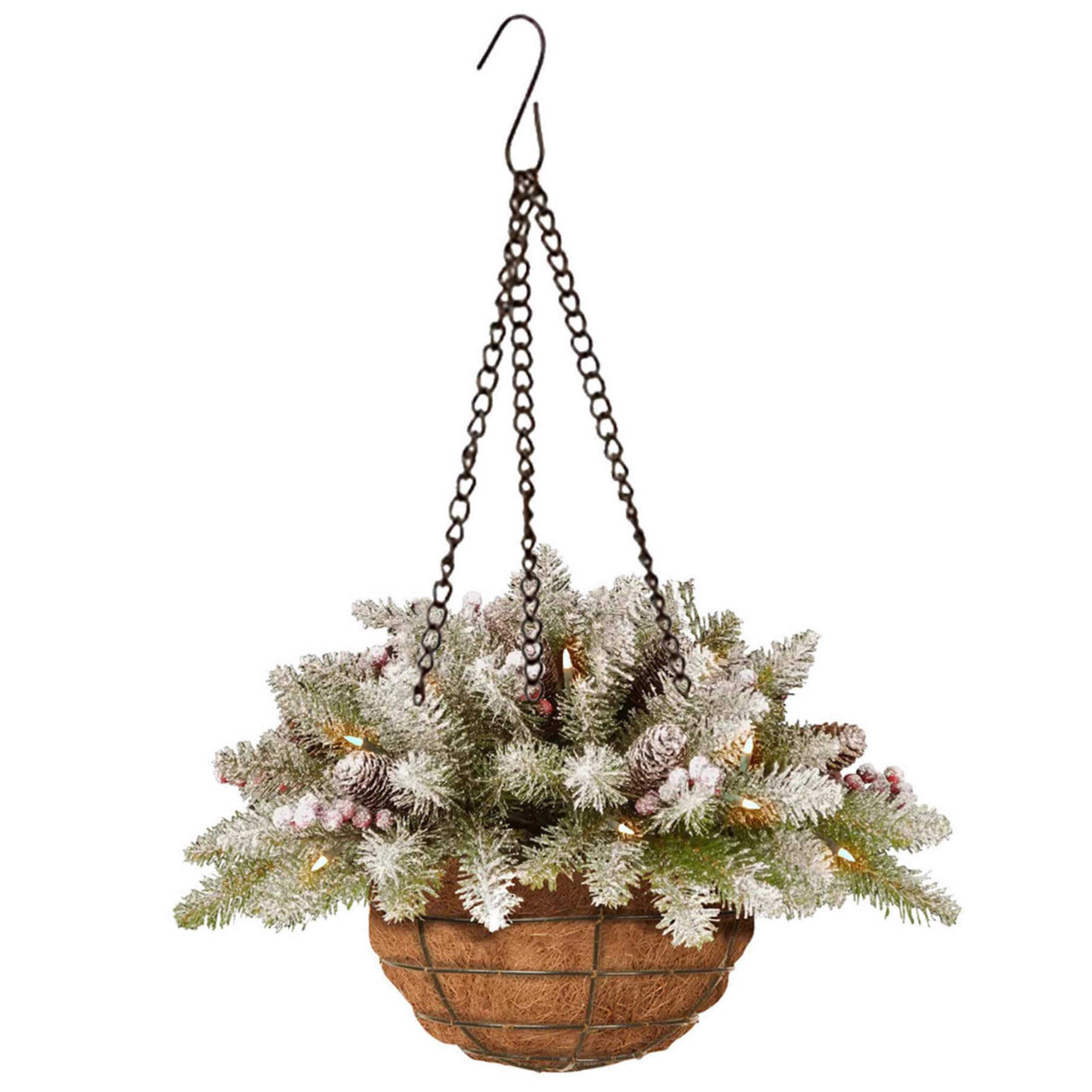 Panier suspendu Noël extérieur sapin artificiel lumineux pommes de pin baies pour décoration