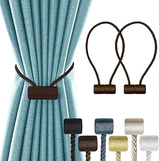 2Pack Magnetic Curtain Holdbacks Modern Upgrade Strong 16Inch Rope Ties New Twisted Handmade Rope Holdback Style Decorative Drapery Tie Backs for Home Office Window Draperies (Dark Coffee)