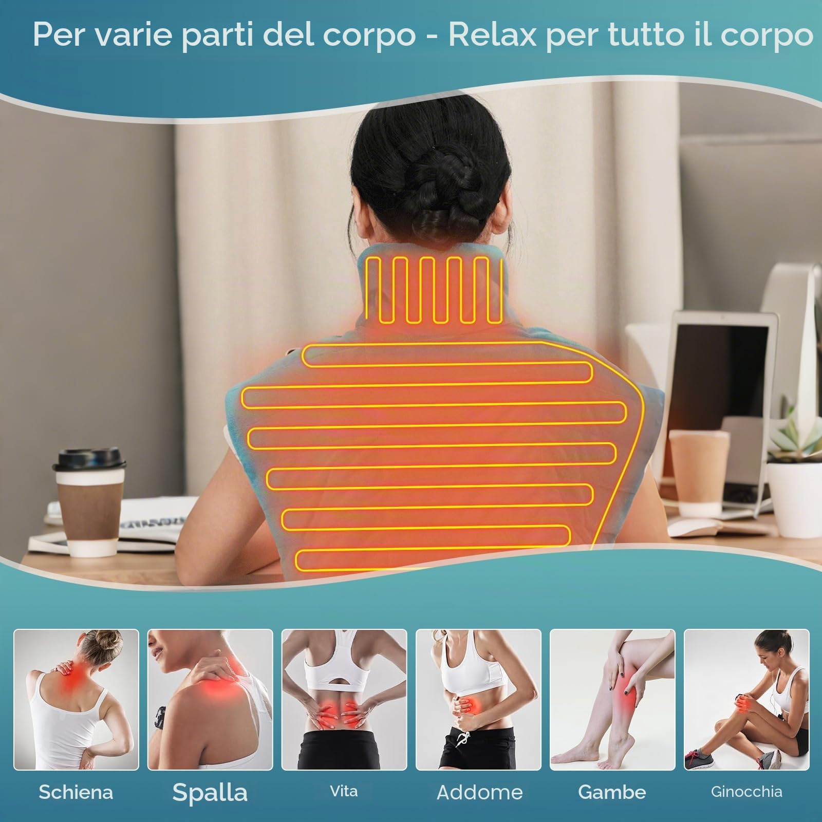 Souvik Termoforo Cervicale e Spalle, Scaldacollo Cervicale Per Donne e Uomini, Cuscino Termico Ponderato, Scalda Collo Elettrico Cervicale, 10-Temperature, 3-Timer, Lavabile in Lavatrice, 1.1KG