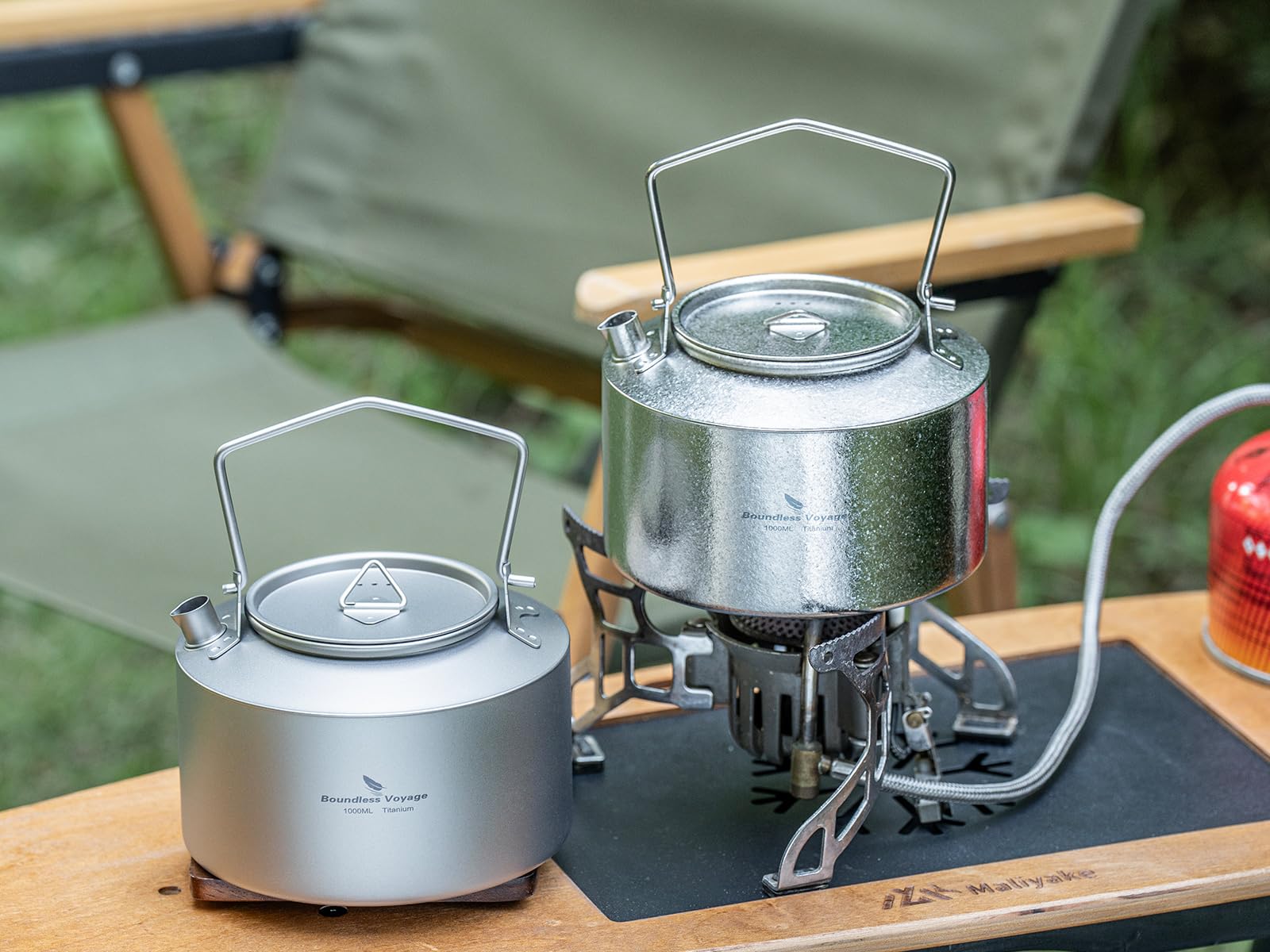 Boundless Voyage Teekanne aus Titan, für Outdoor Camping, ultraleicht große Kapazität Der Titan-Wasserkocher, mit klappbarem Griff, 1L (Silber)
