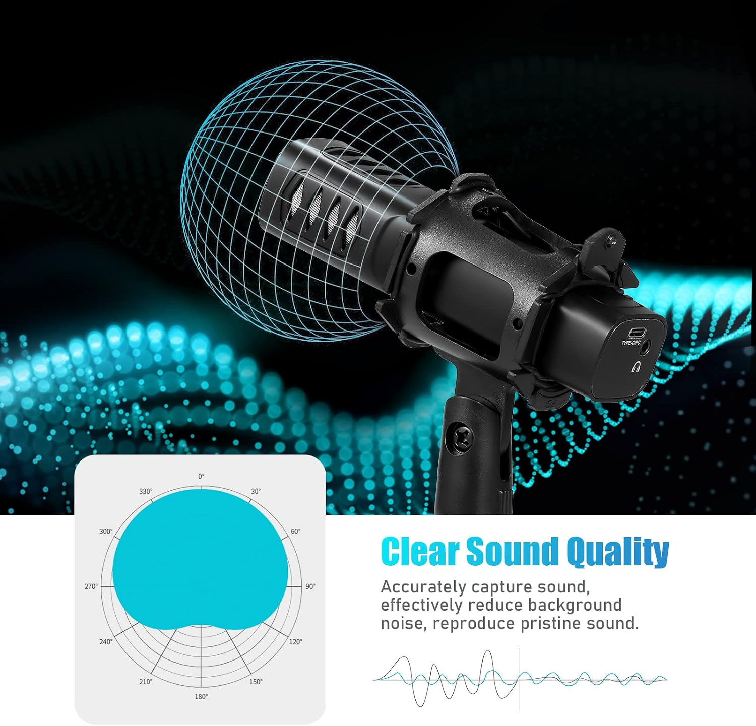 Yinhing Microphone, Professional Directional Condenser USB Microphone Mic with Anti Spray and Anti Vibration Integrated Frame + Desktop Small Tripod for Computers, Mobile Phones