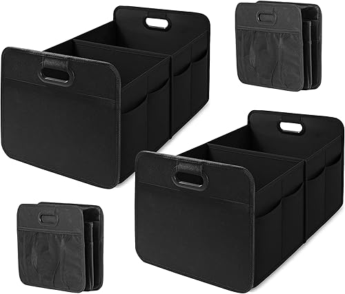 Vista 15 de Simple Deluxe Organizador de maletero de automóvil, caja de almacenamiento plegable con 2 compartimentos y parte inferior antideslizante, poliéster