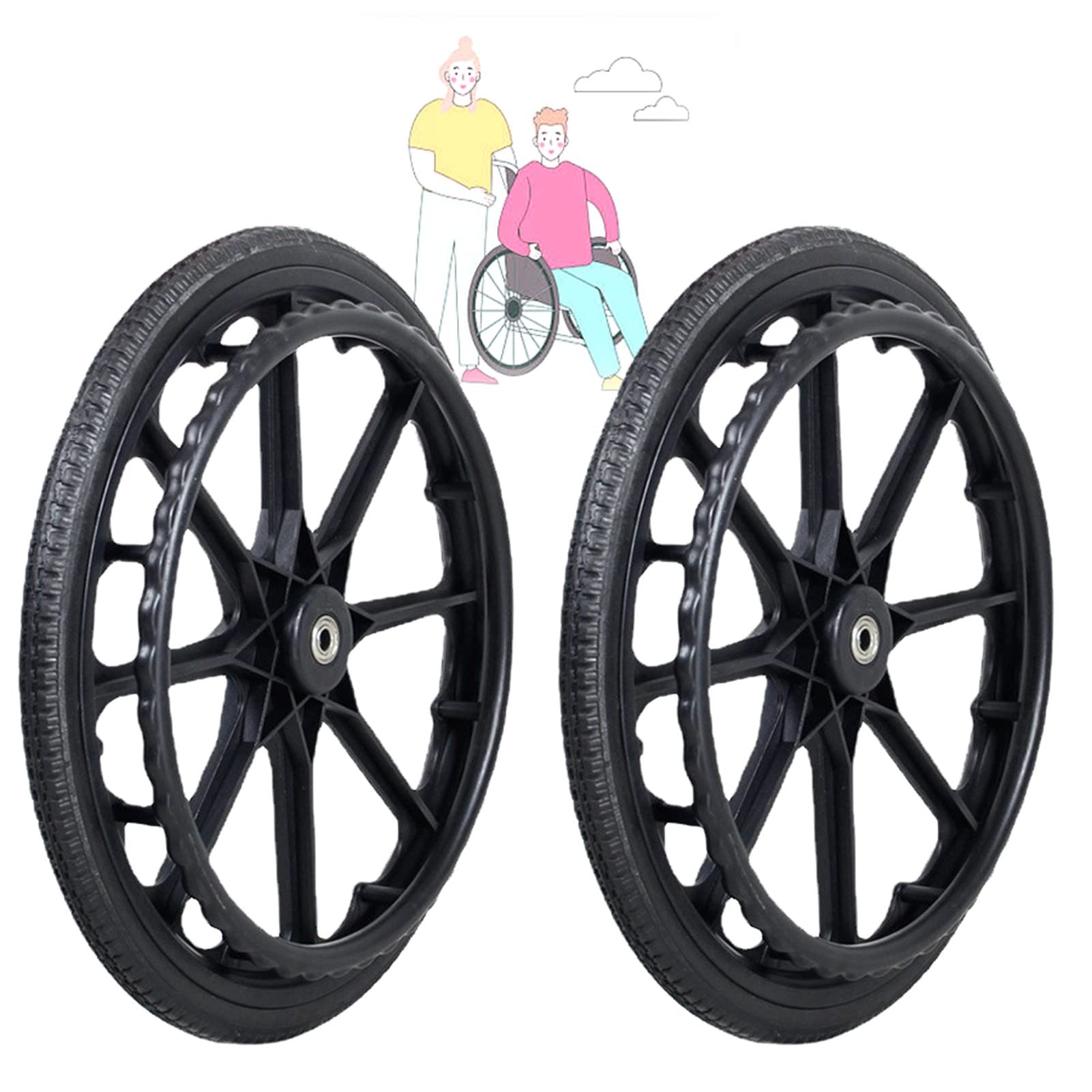 Juego de 2, 18x1,75, Piezas de Ruedas de Repuesto para Silla de Ruedas de 18 Pulgadas, Piezas de Ruedas de Repuesto Traseras para Silla de Ruedas, Neumático Sólido Resistente Al Desgaste