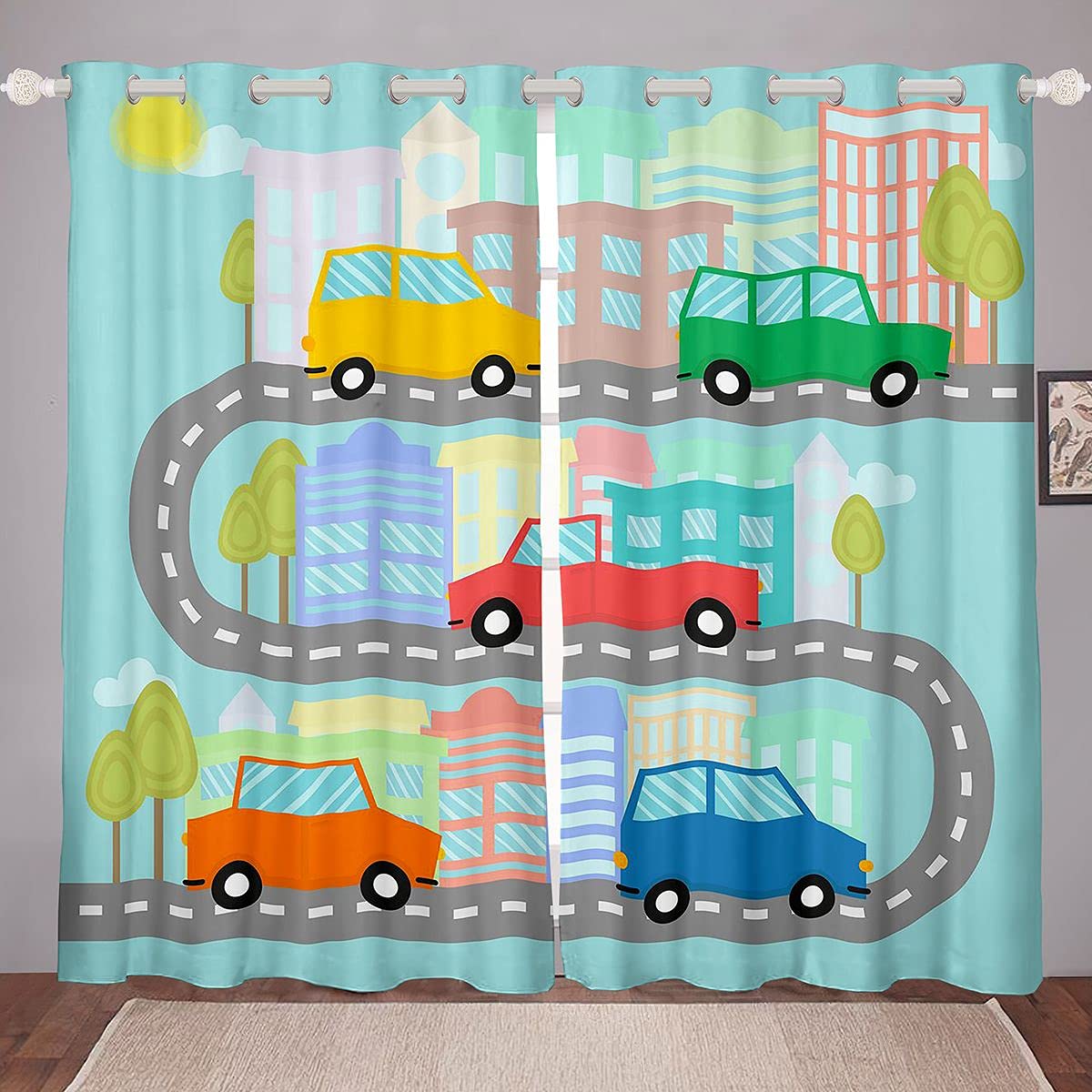 Cortina moderna con estampado de mármol para decoración de habitación de niños, arte abstracto, color morado y verde azulado, tratamiento de ventana para niñas y niños, cortinas brillantes de 66 x 72